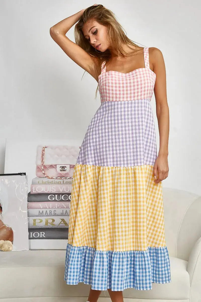 BiBi Color Block Tiered Gingham Dress | Be Bliss Boutique