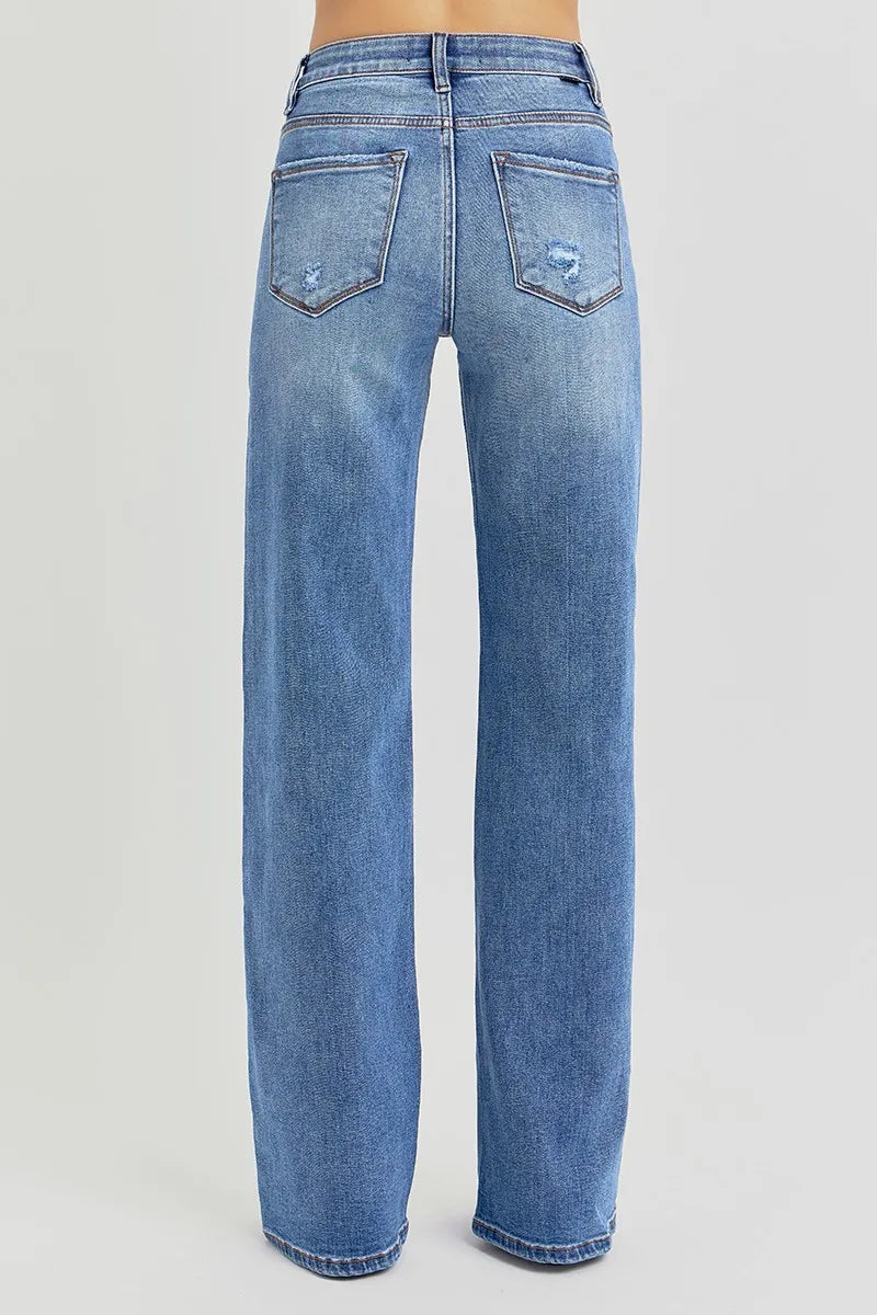 Full Size Tummy Control Elastic Band High Rise Wide RISEN Jeans -  Be Bliss Boutique