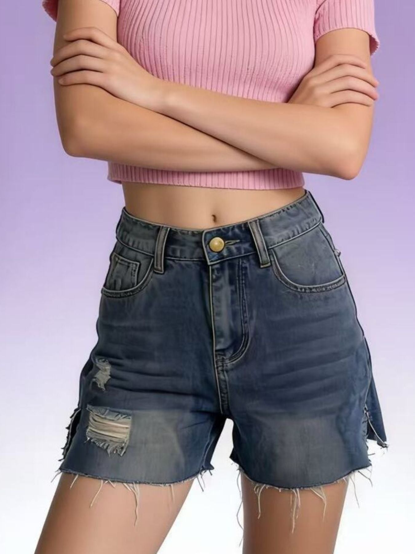 Distressed Denim Shorts - Be Bliss Boutique