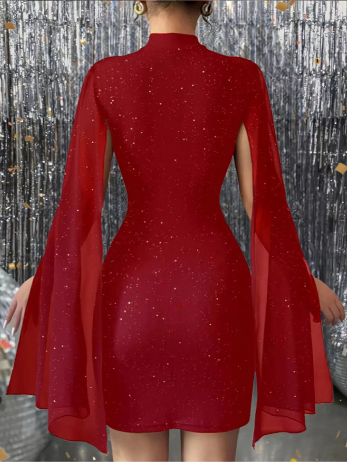 Glitter Cape Sleeve Mini Dress - Be Bliss Boutique