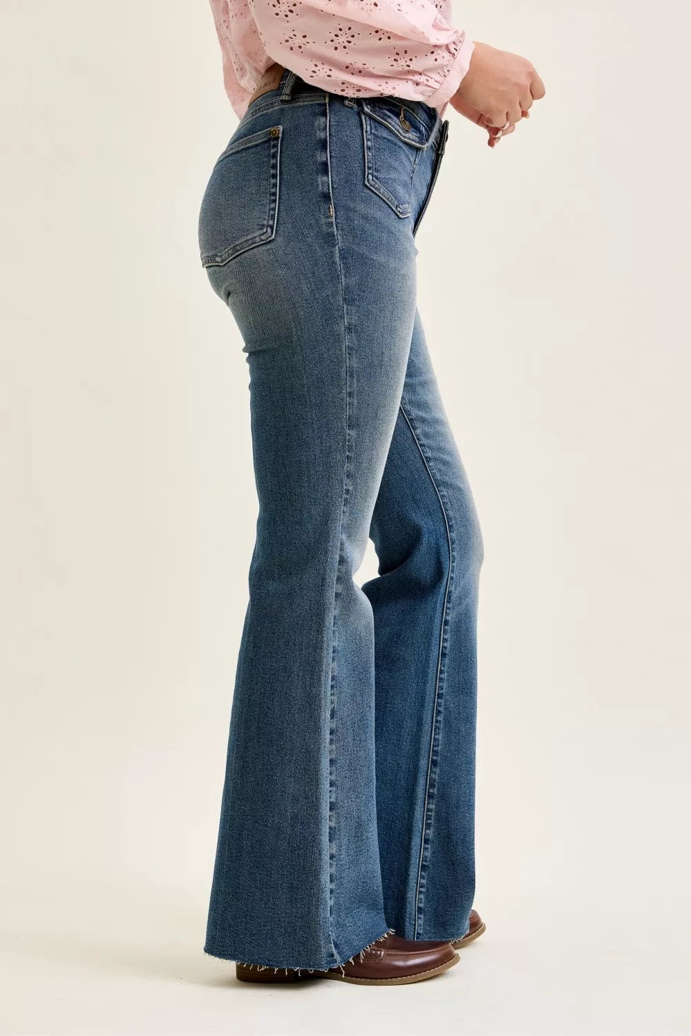 Judy Blue Mid Rise Flare Jeans with Front Flap Pockets - Be Bliss Boutique
