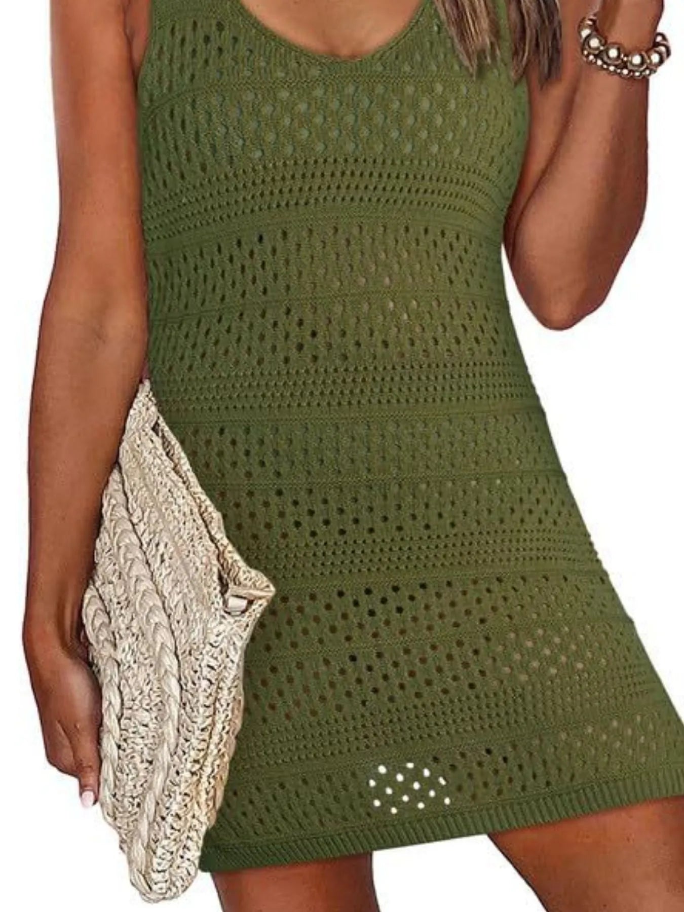 Crochet Knit Cover Up Dress with Side Slit - Be Bliss Boutique