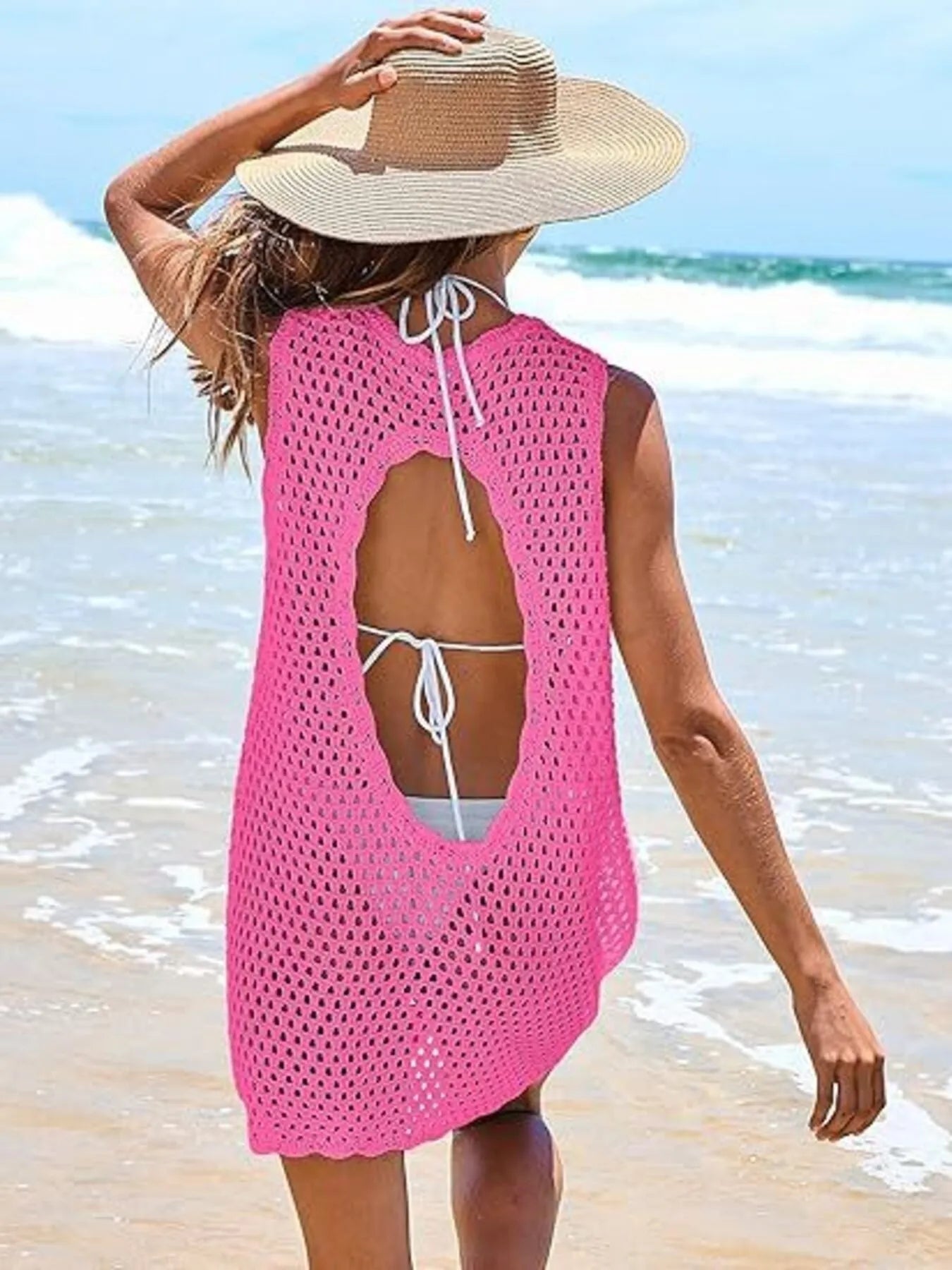 Color Block Openwork Cutout Back Sleeveless Cover Up - Be Bliss Boutique
