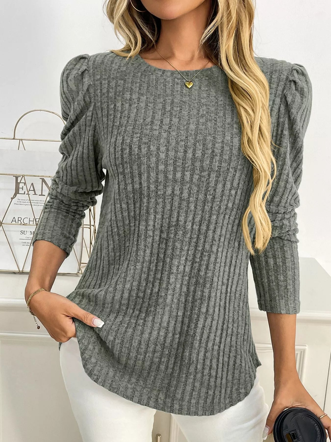 Round Neck Puff Sleeve T-Shirt - Be Bliss Boutique