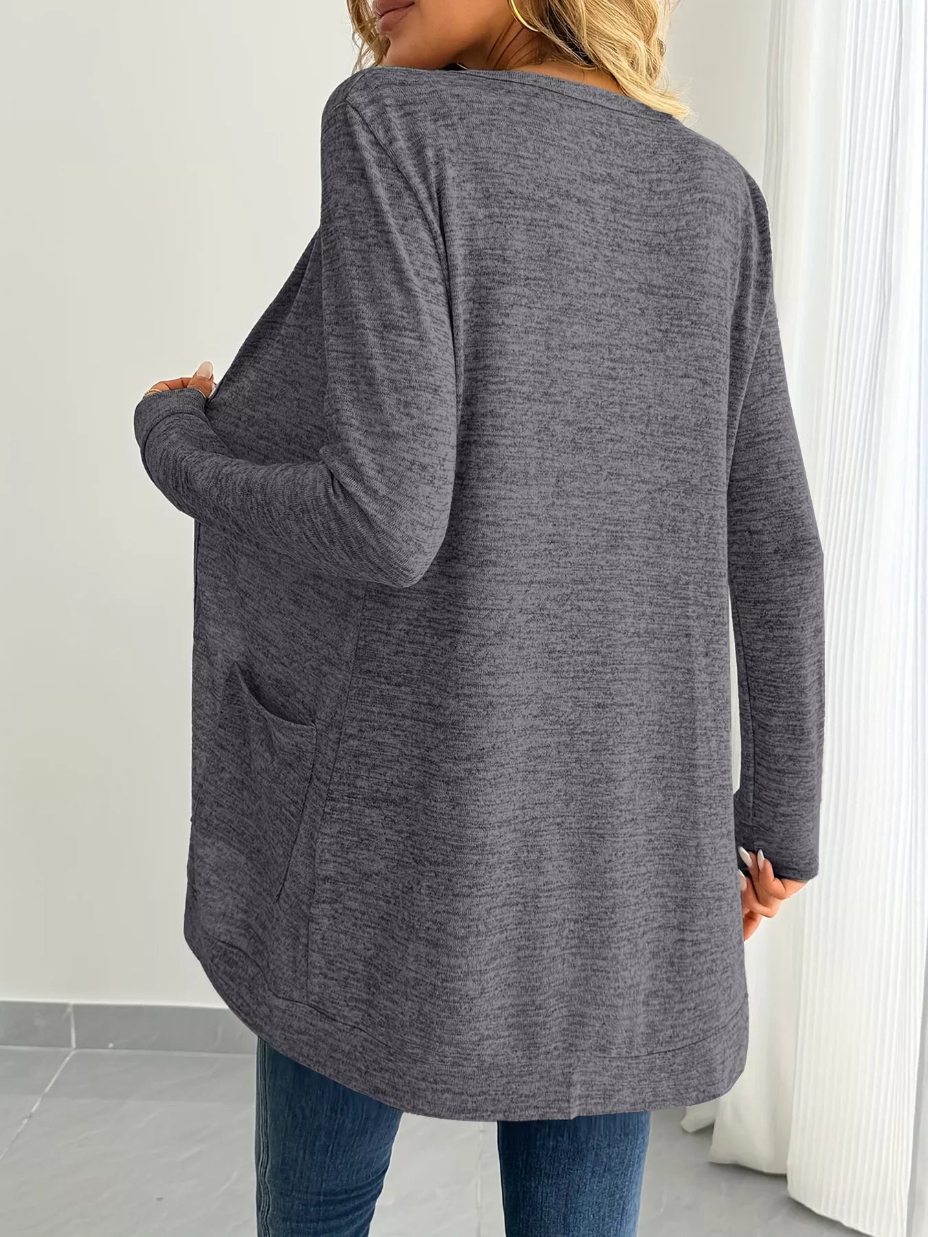 Open Front Longline Cardigan with Side Pockets -  Be Bliss Boutique