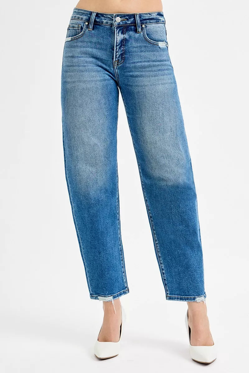 RISEN Tummy Control High Rise Ankle Slim Barrel Jeans - Be Bliss Boutique
