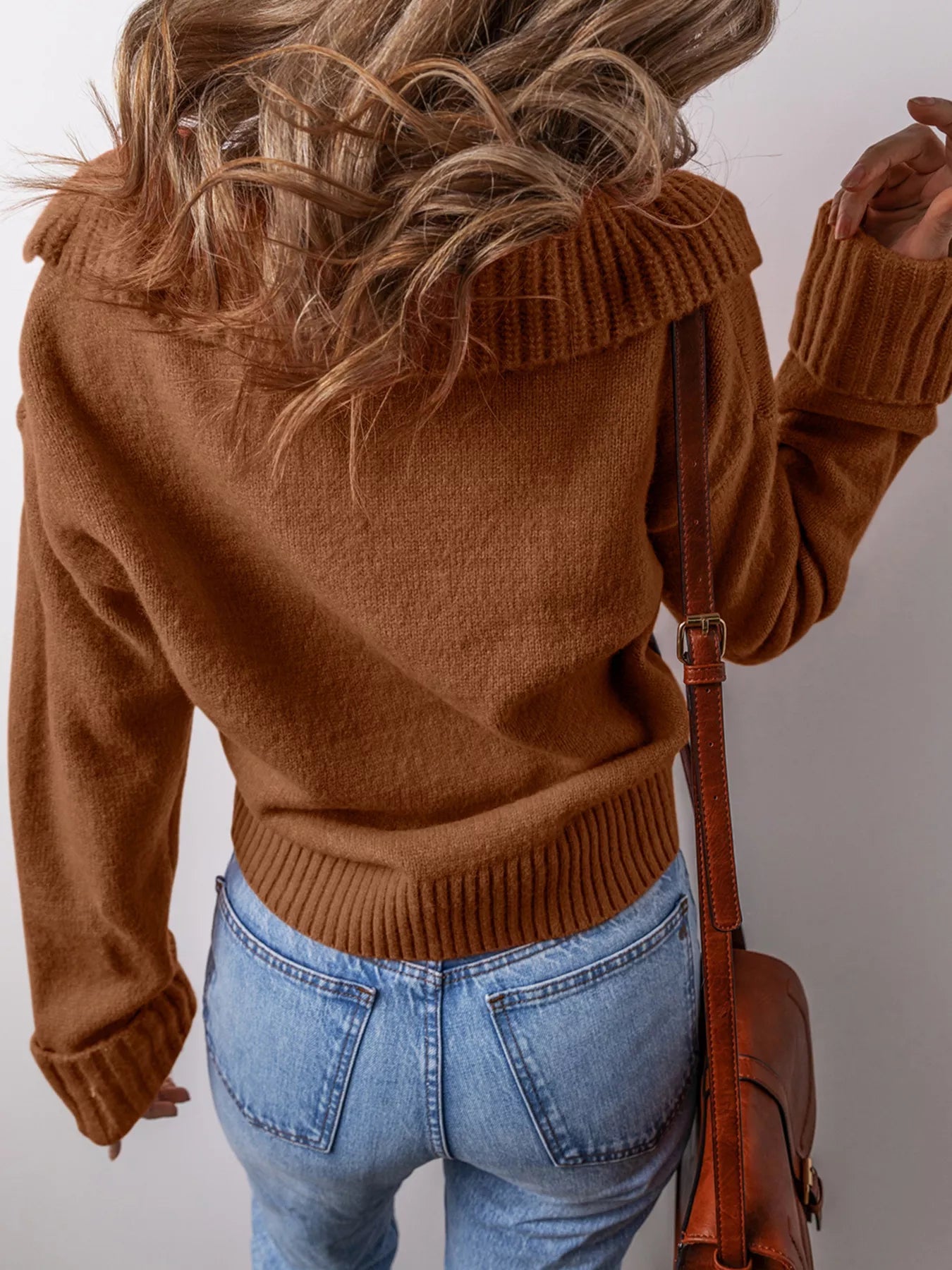 Collared V Neck Ribbed Edge Sweater -  Be Bliss Boutique