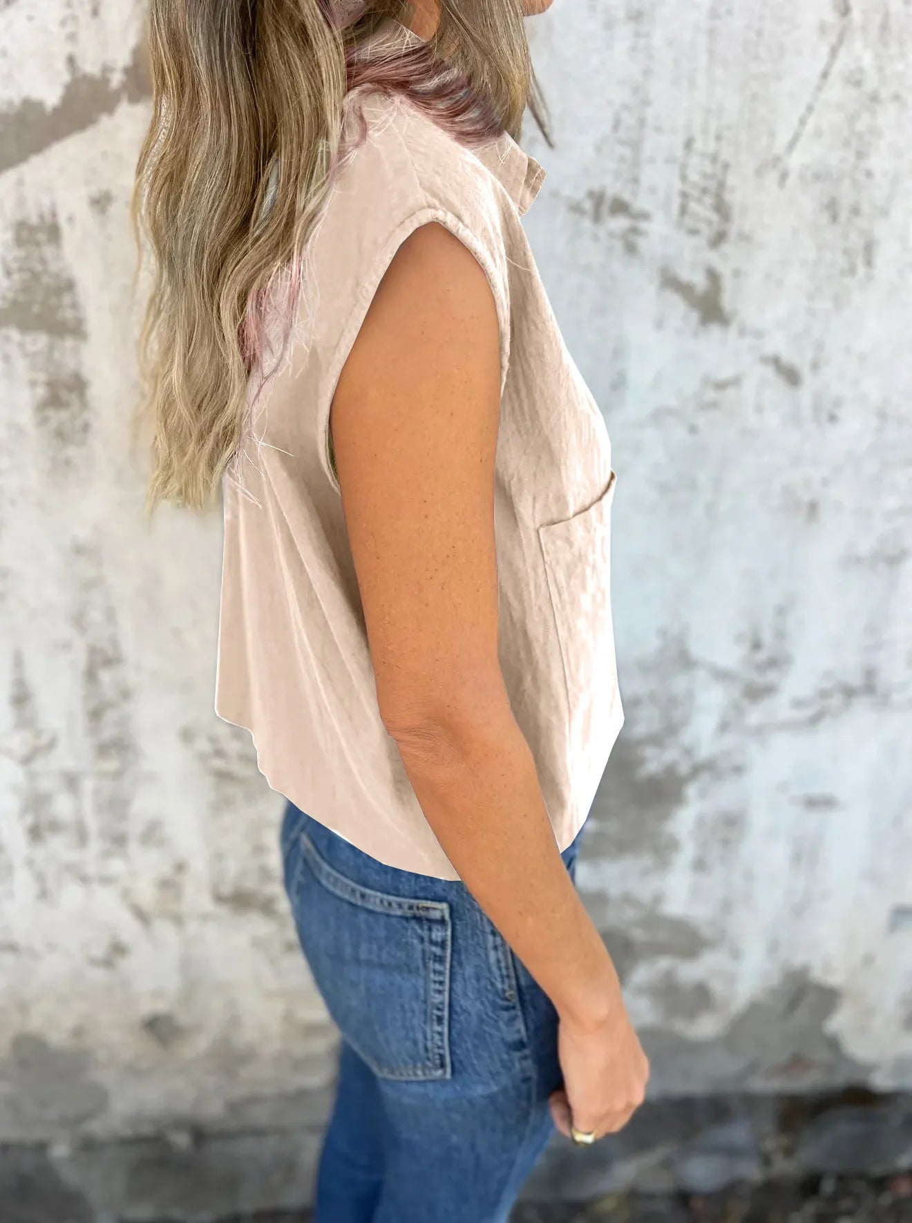 Full Size Button Down Cap Sleeve Linen Shirt Plus Size - Be Bliss Boutique