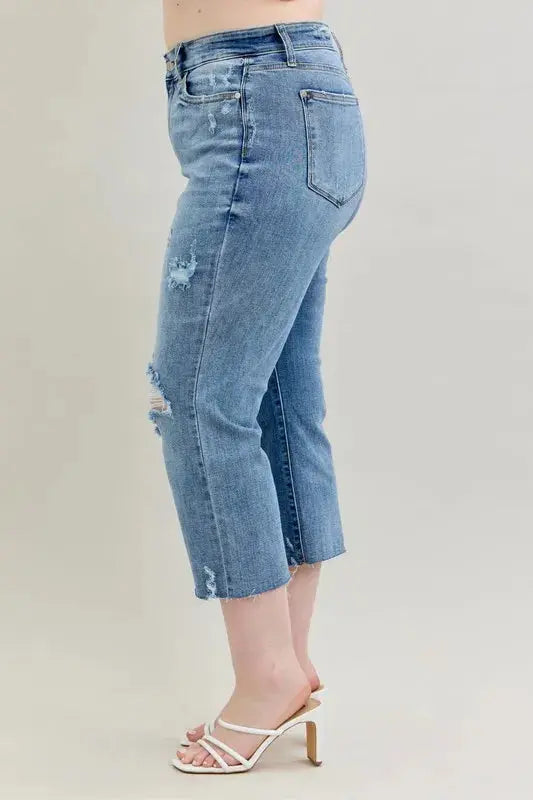 Judy Blue Full/Plus Size High Waist Destroy Crop Wide Leg Jeans |  Be Bliss Boutique