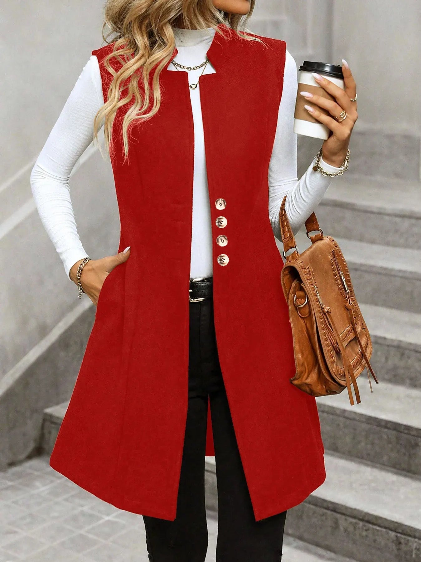 Button Up Longline Vest Coat -  Be Bliss Boutique