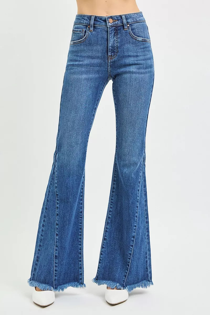 RISEN Jeans - Mid Rise Flare Side Seam Detailing Jeans - Be Bliss Boutique