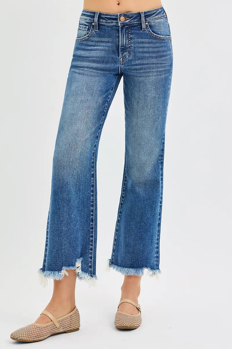 RISEN Full Size Mid Rise Crop Straight Jeans Plus Size -  Be Bliss Boutique