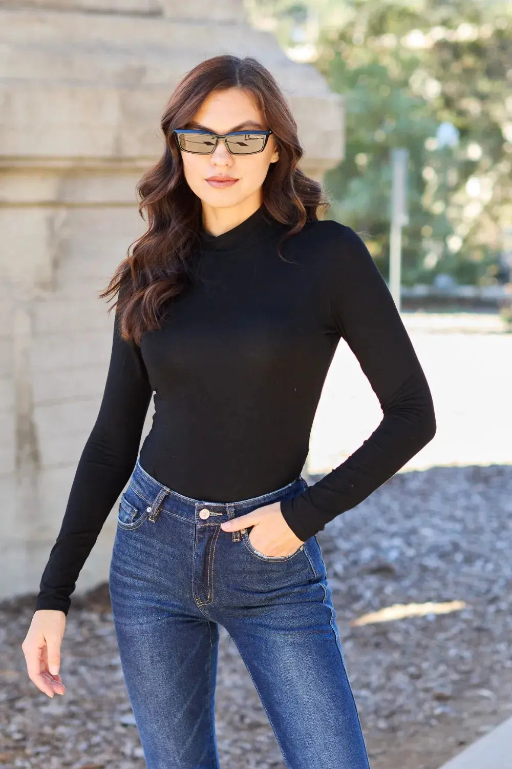 Basic Bae Full Size Mock Neck Long Sleeve Bodysuit 