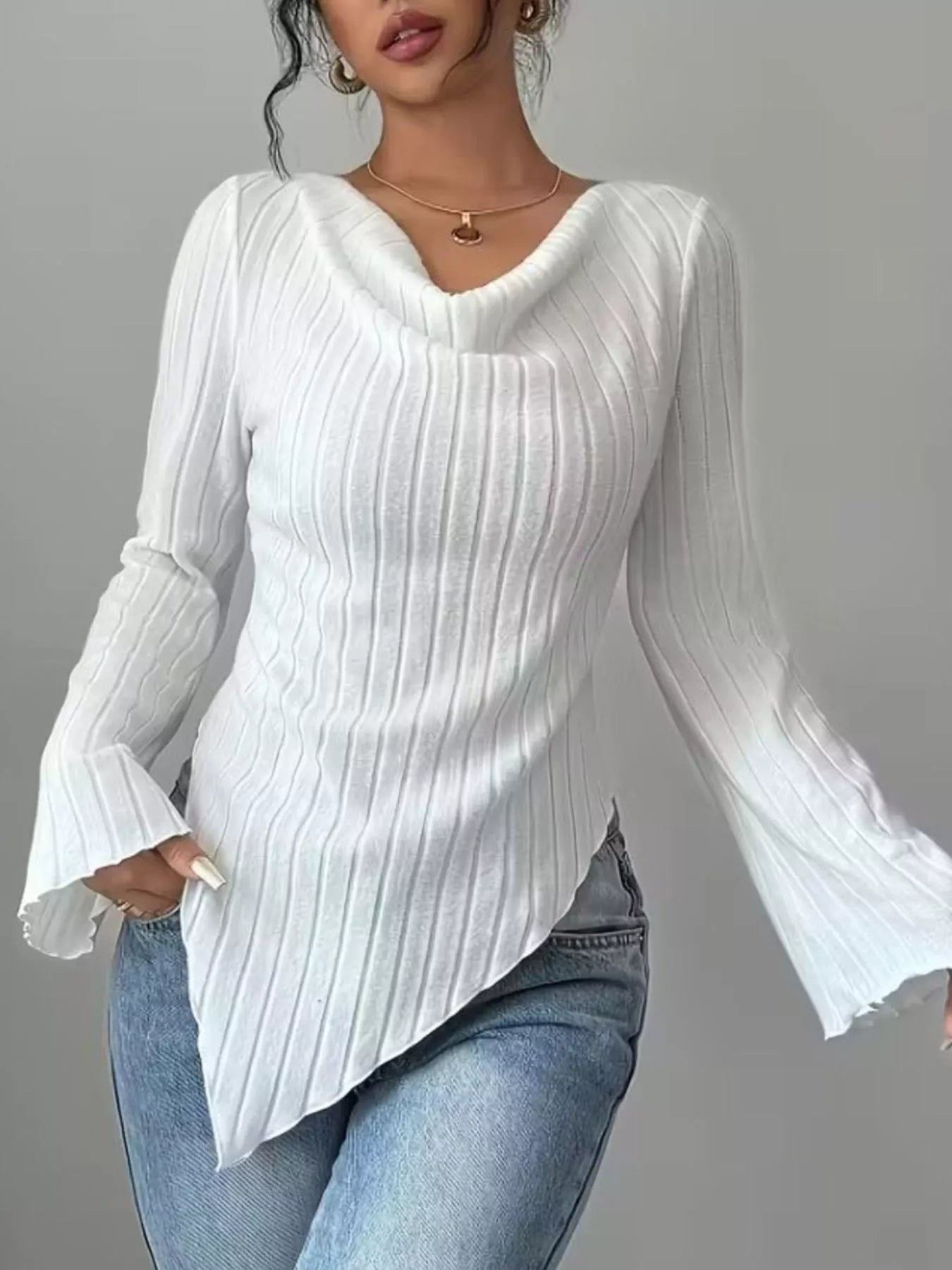 Cowl Neck Ribbed Knit Top - Be Bliss Boutique