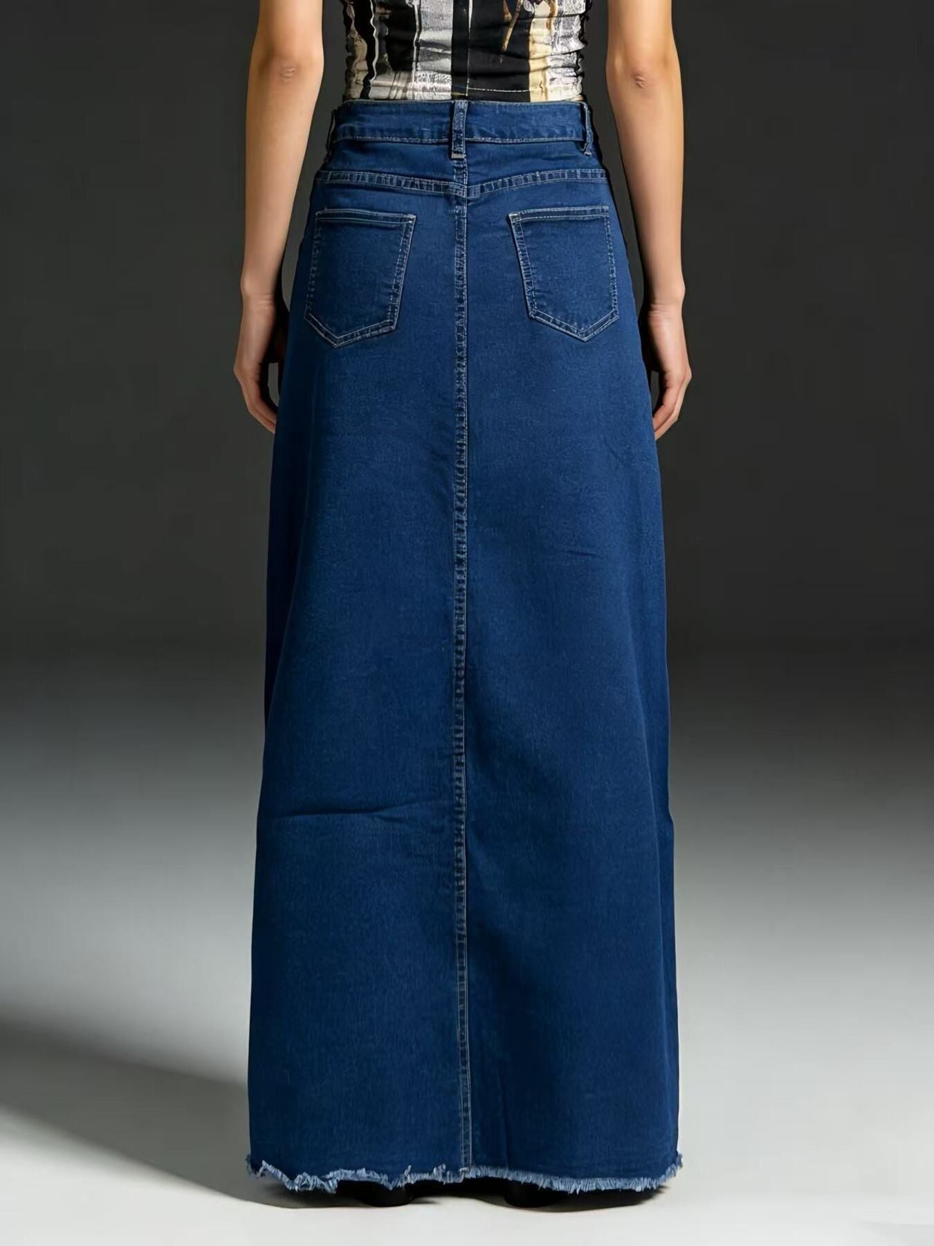 Raw Hem Maxi Denim Skirt - Be Bliss Boutique