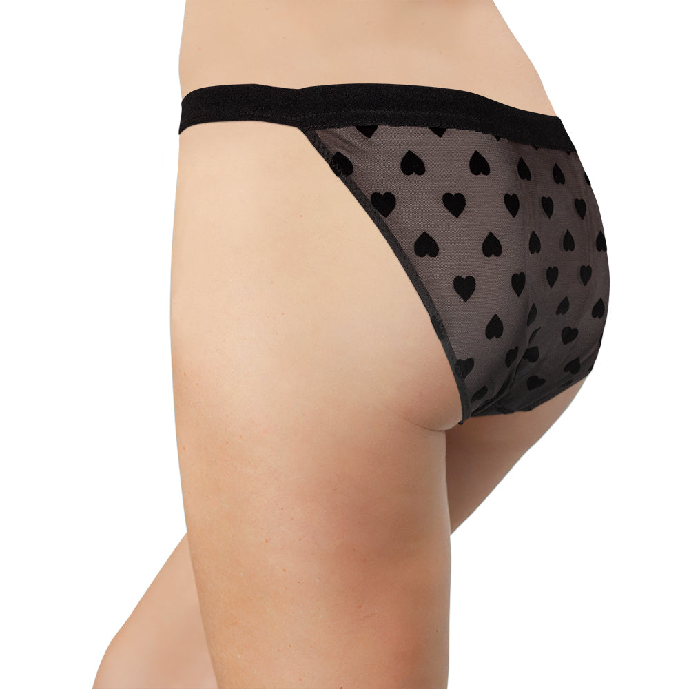 Heart Mesh Cheeky with Elastic Waist In Black - Be Bliss Boutique