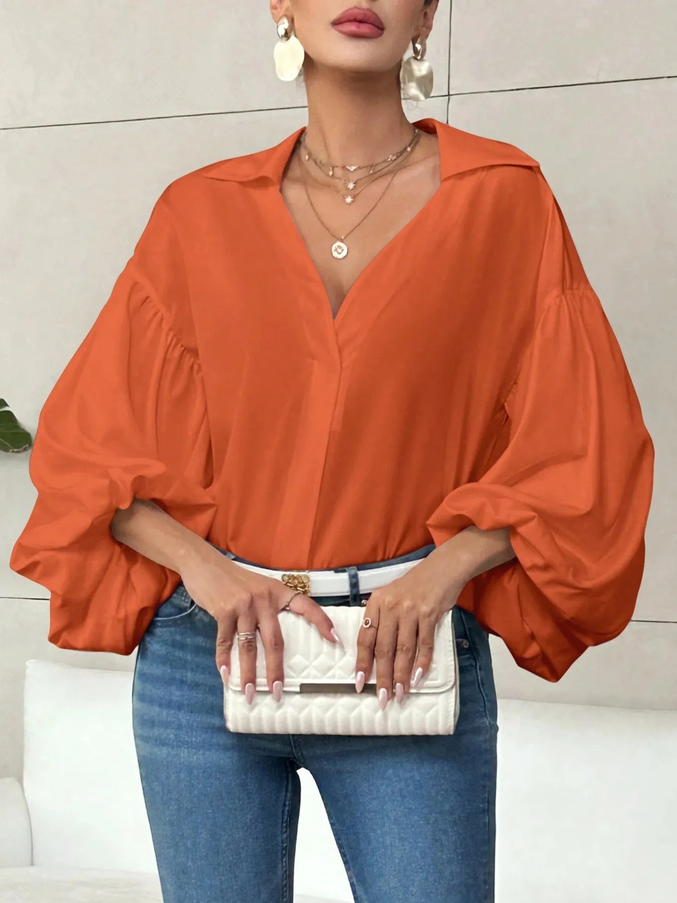 Polka Dot Balloon Sleeve Blouse -  Be Bliss Boutique