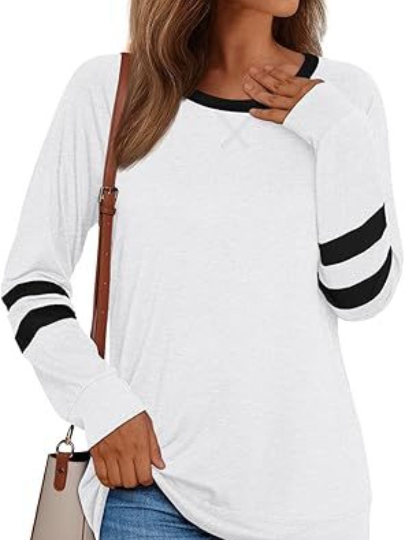 Casual Striped Sleeve Round Neck Long Sleeve T Shirt - Be Bliss Boutique
