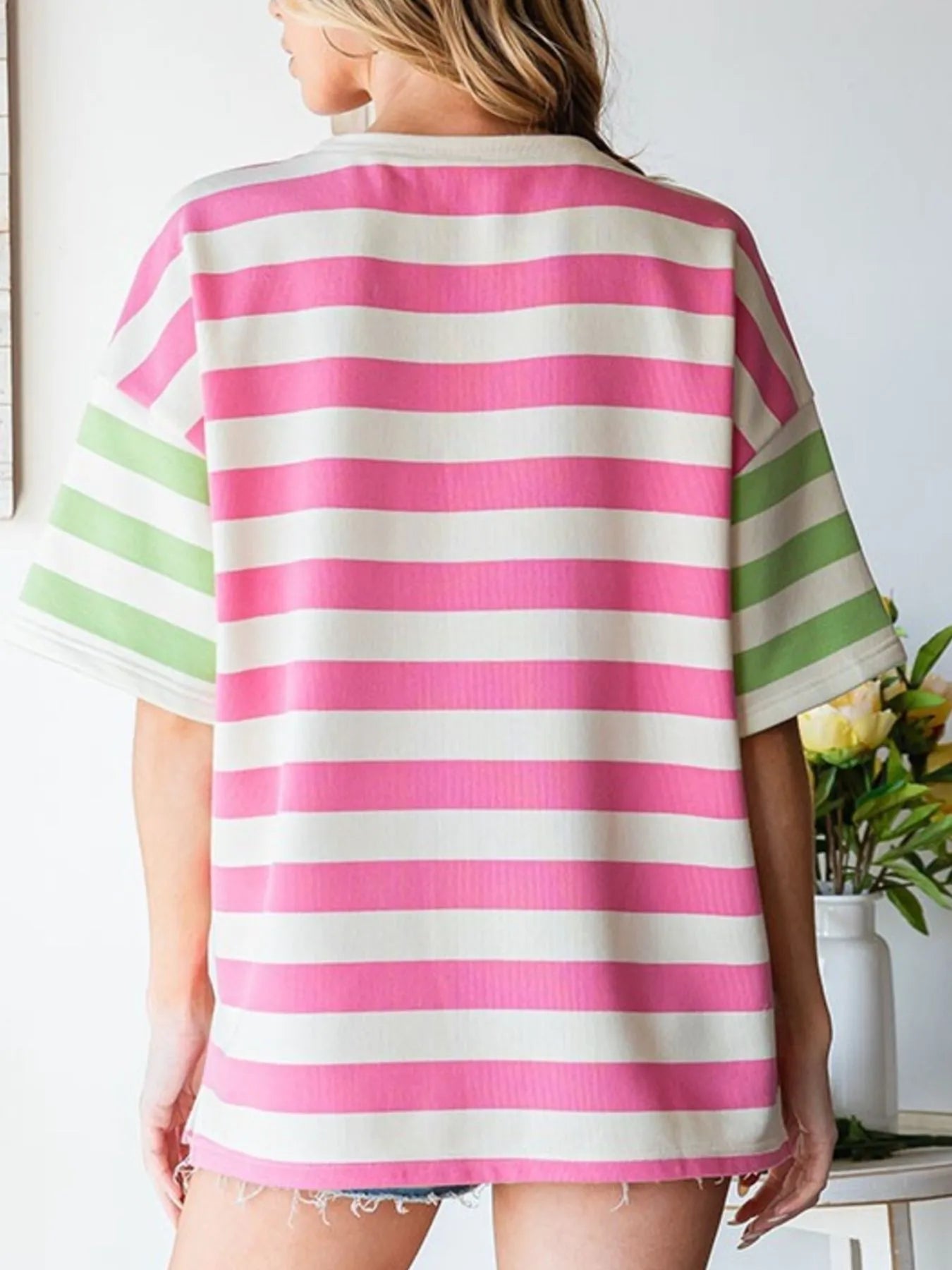 Striped Oversized Short Sleeve T-Shirt -  Be Bliss Boutique