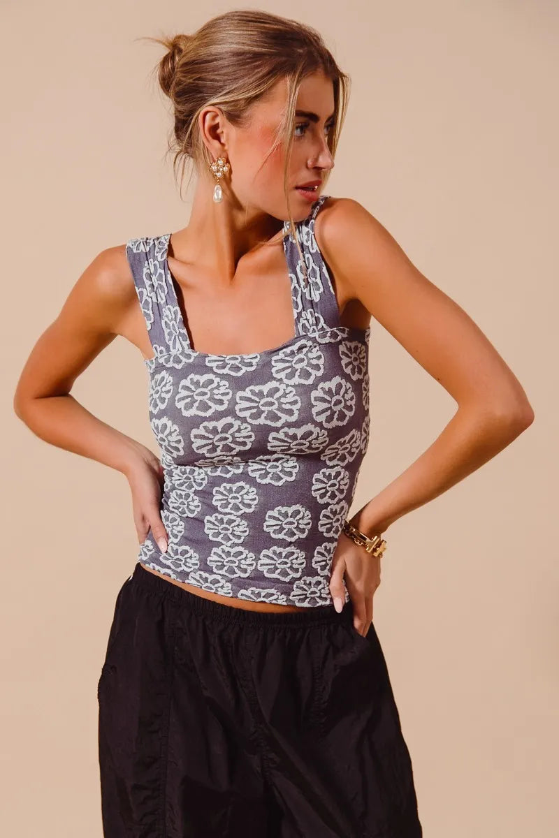SO ME Two Tone Floral Seamless Tank Top -  Be Bliss Boutique