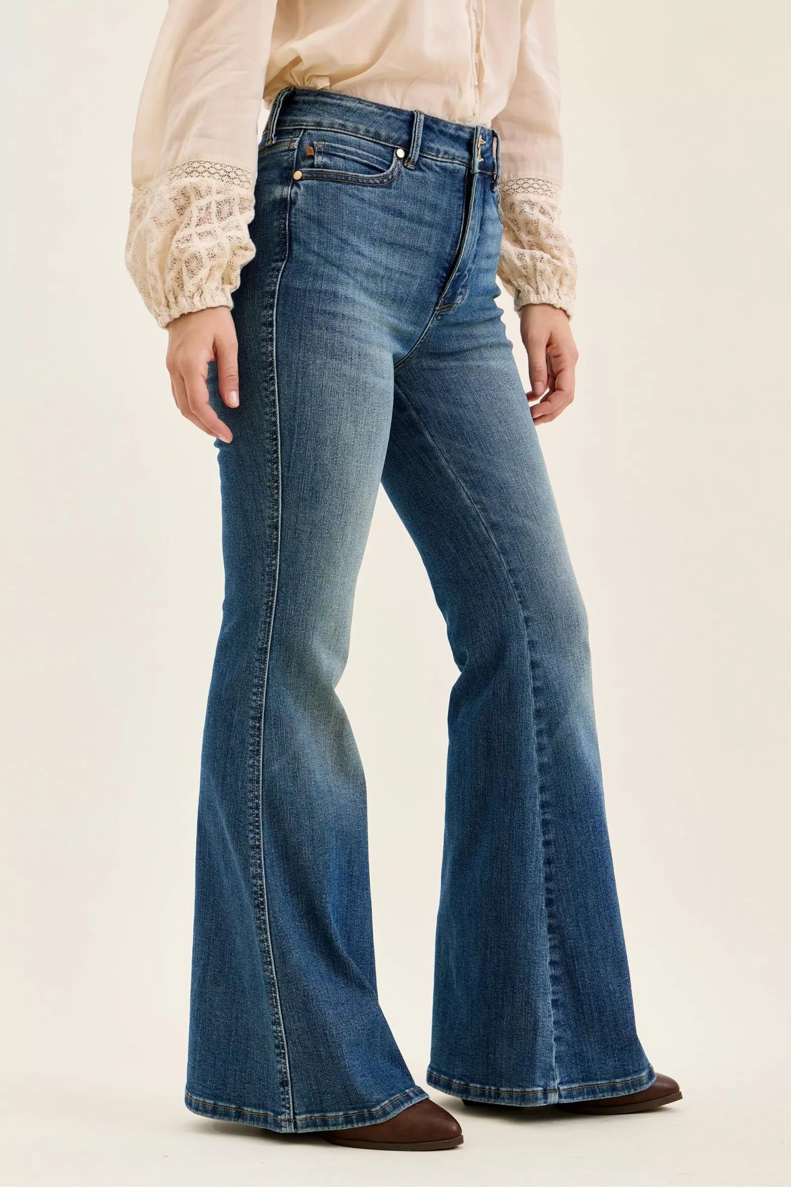 Judy Blue High Waist Double Button Tummy Control Flare Jeans - Be Bliss Boutique