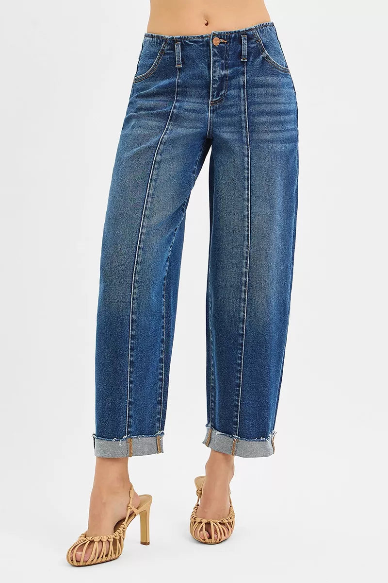 RISEN High Rise Fit Barrel Cuffed Jeans - Be Bliss Boutique