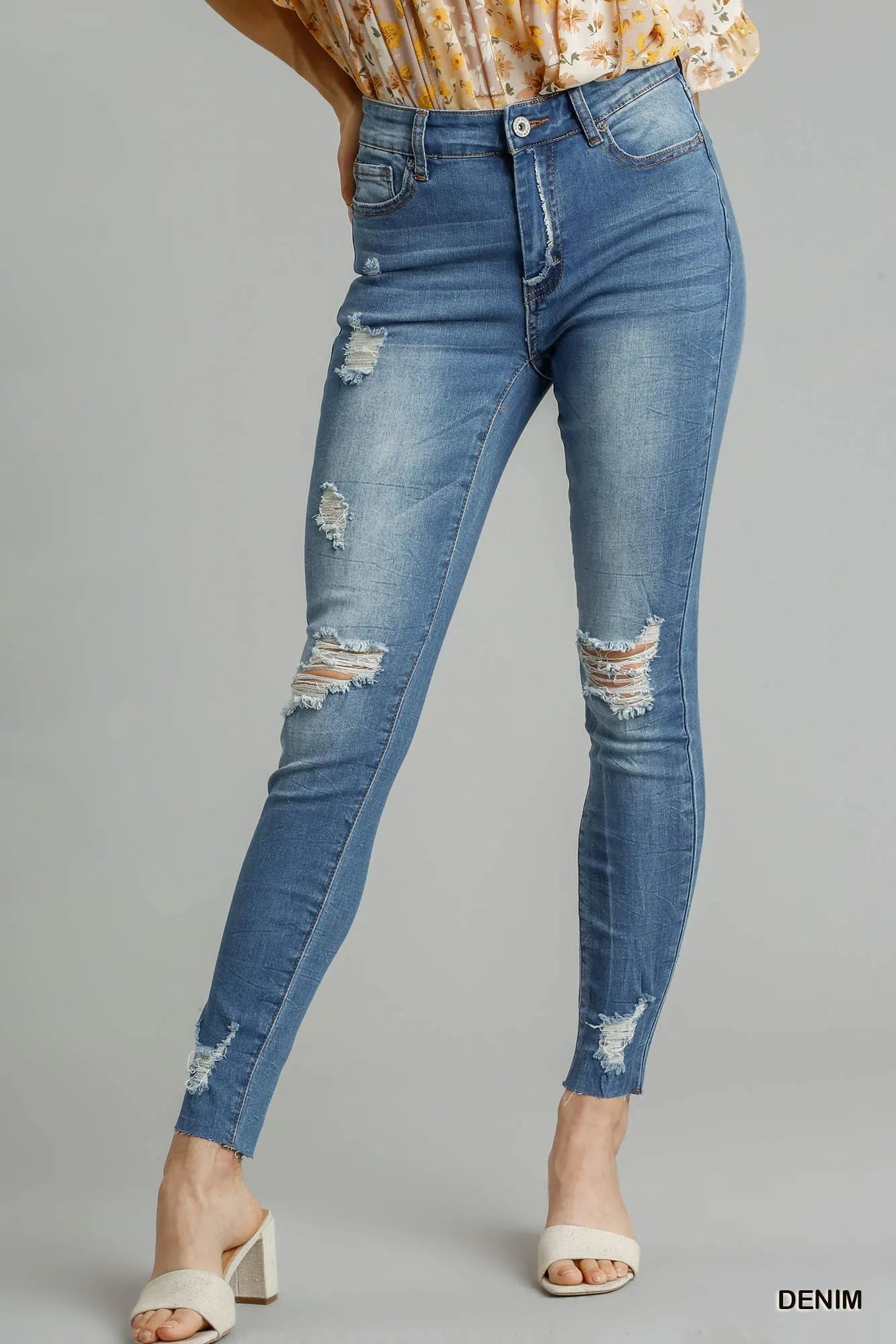 Umgee Distressed Skinny Jeans with Edge Detail -  Be Bliss Boutique