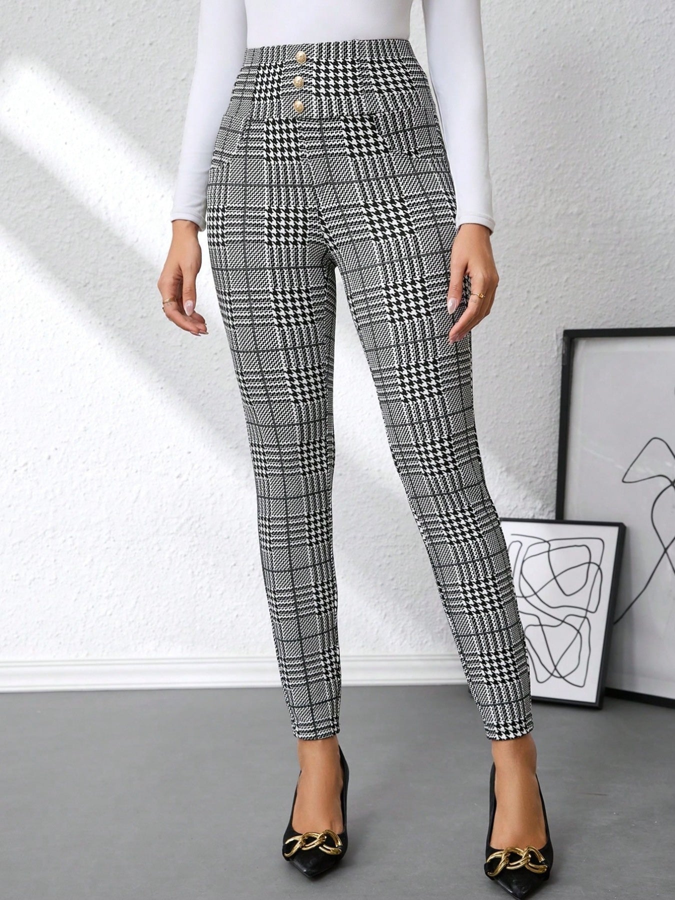 High Waist Plaid Slim Fit Pants - Be Bliss Boutique