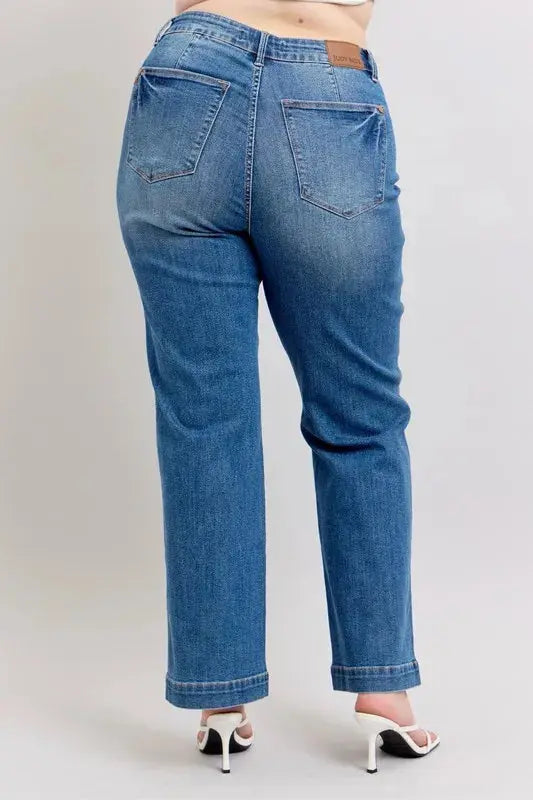Judy Blue Full Size/Plus Size High Waist Contrast Thread Straight Jeans | Be Bliss Boutique