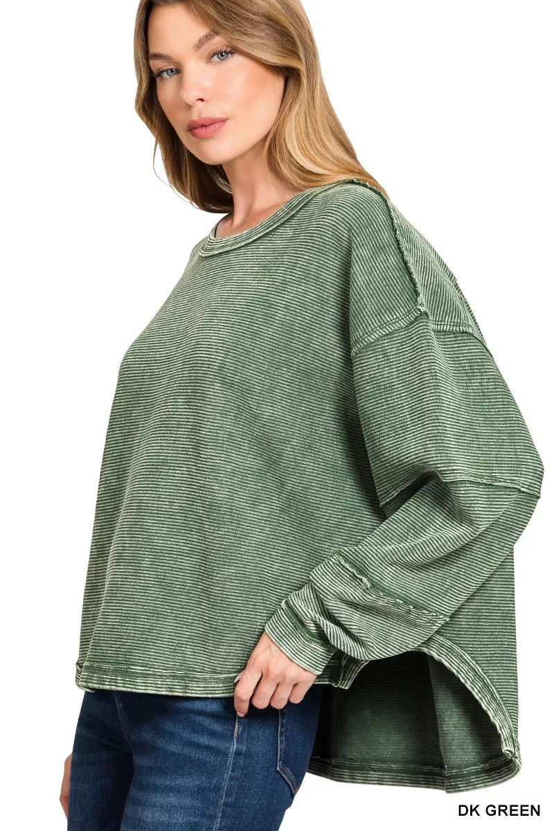 Zenana Acid Washed Exposed-Seam Sweatshirt -  Be Bliss Boutique