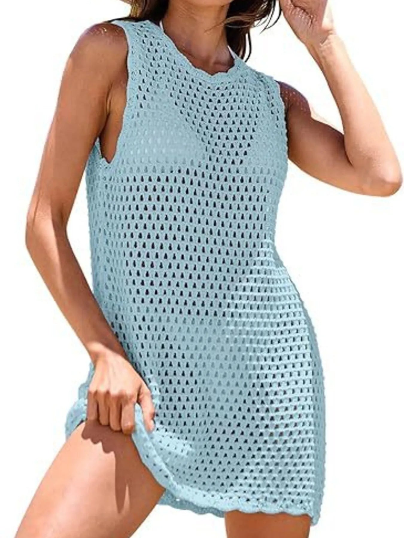 Color Block Openwork Cutout Back Sleeveless Cover Up - Be Bliss Boutique