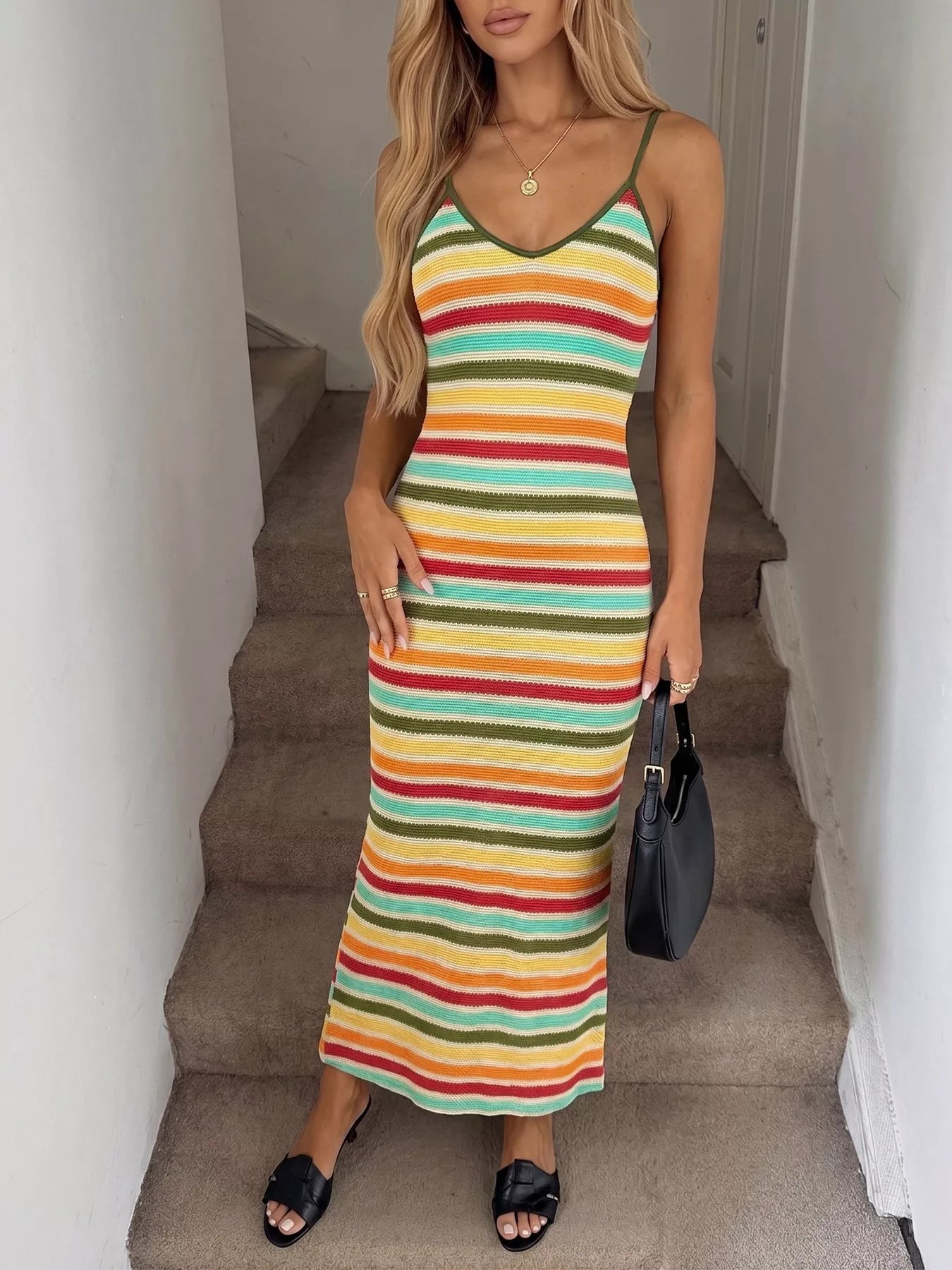 Striped Knit Bodycon Midi Dress - Be Bliss Boutique