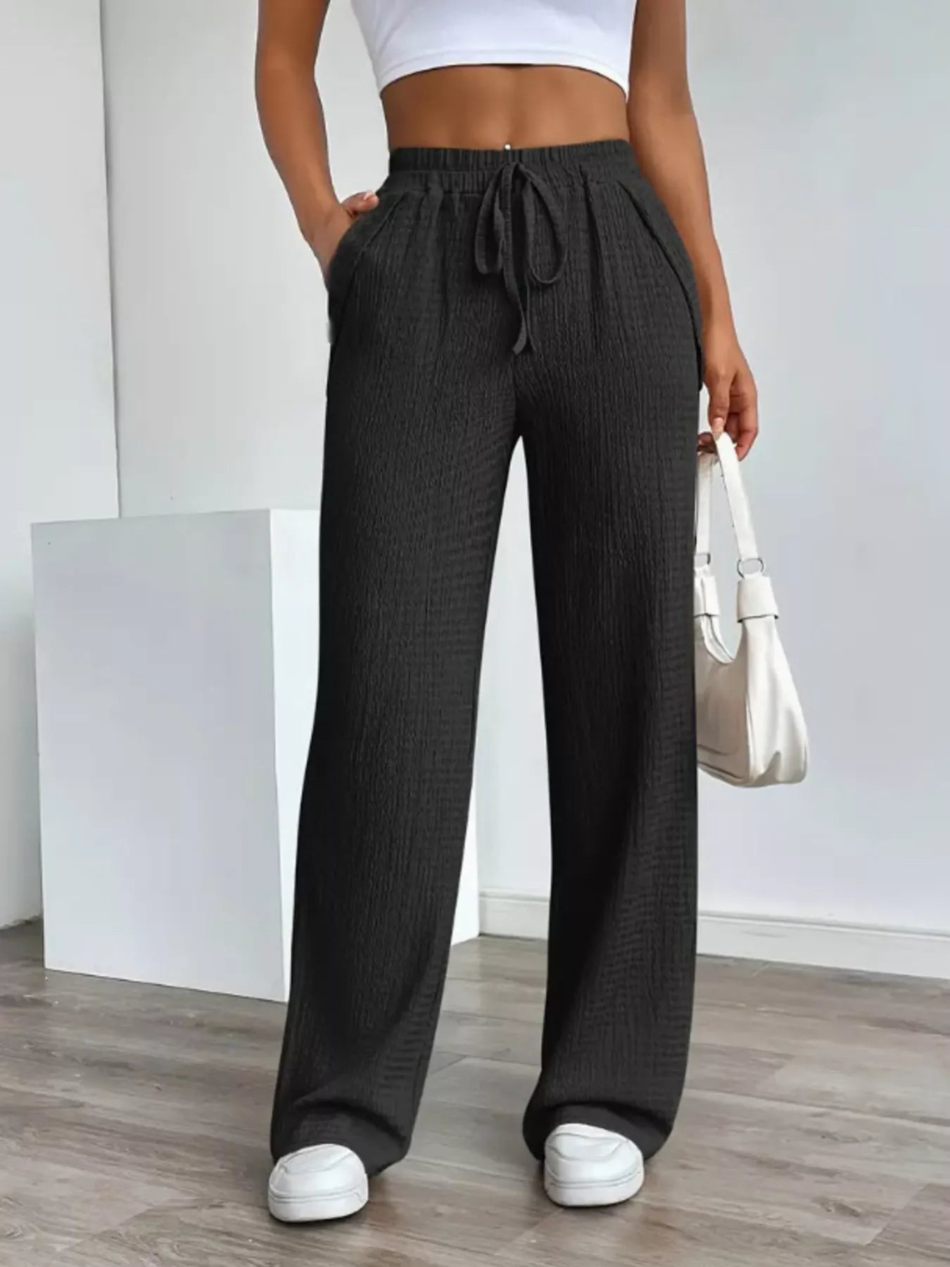 Texture Wide Leg Pants -  Be Bliss Boutique
