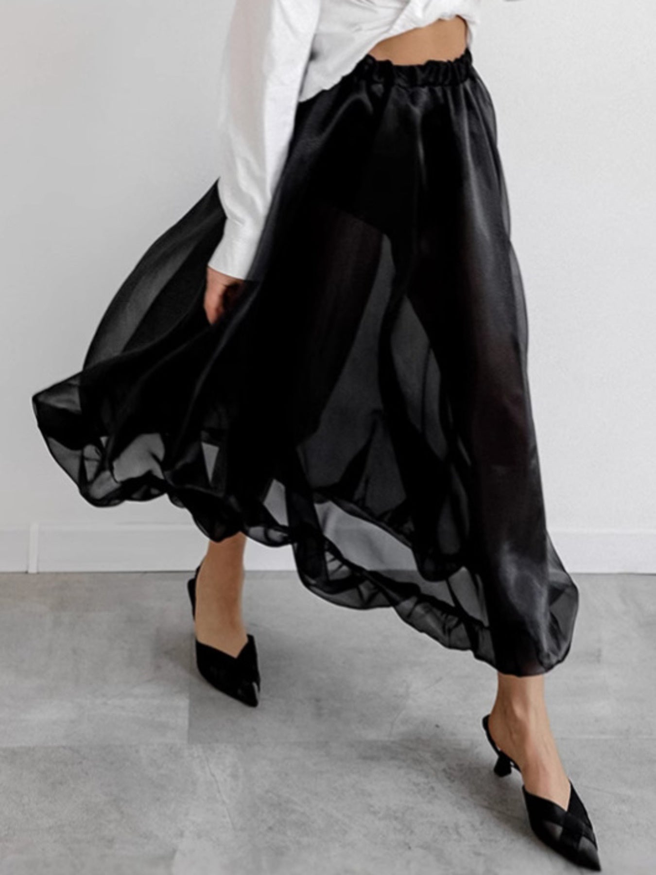 Sheer Flowy Elastic Waist Midi Skirt - Be Bliss Boutique