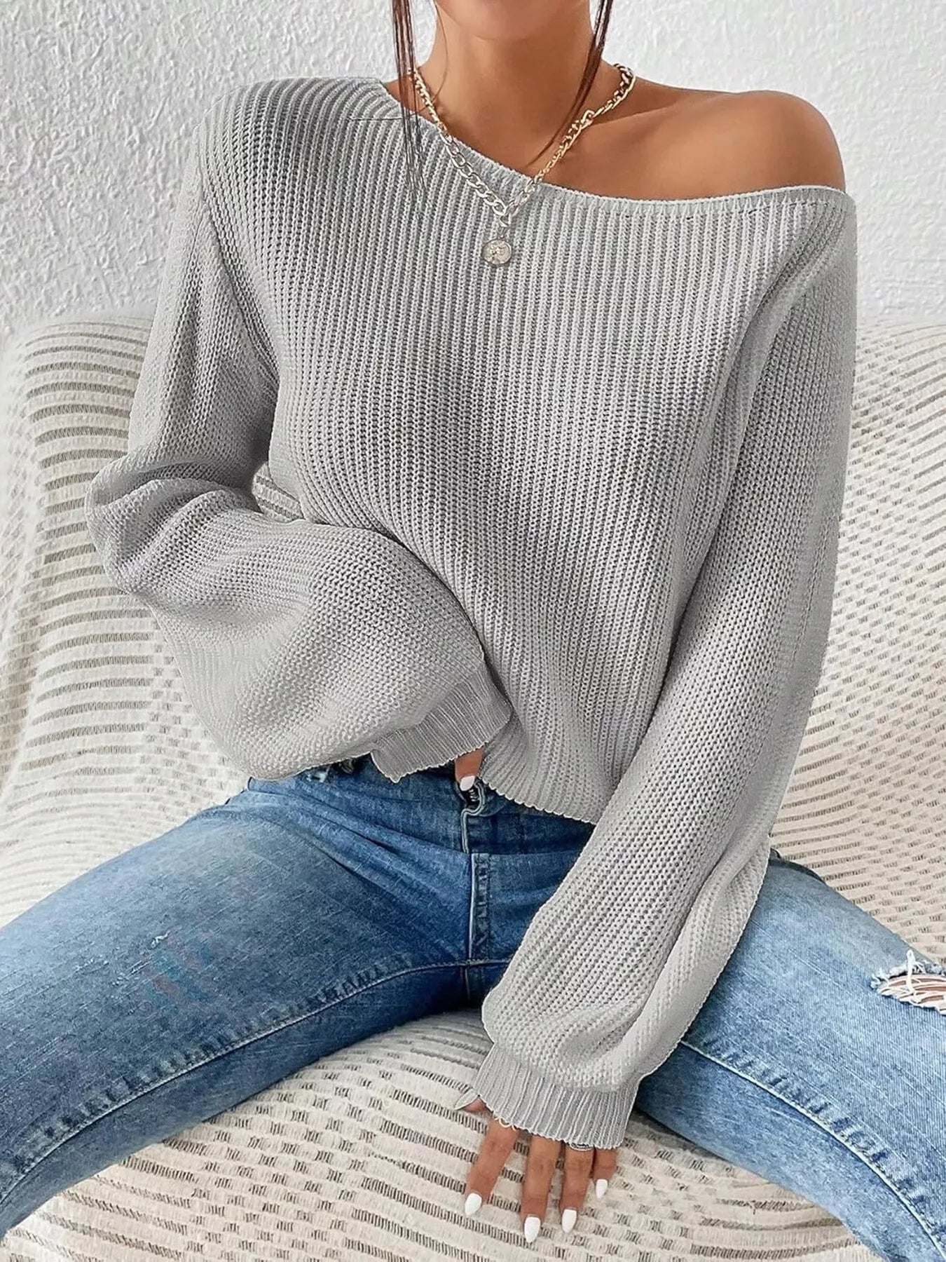 Knit One Shoulder Sweater - Be Bliss Boutique
