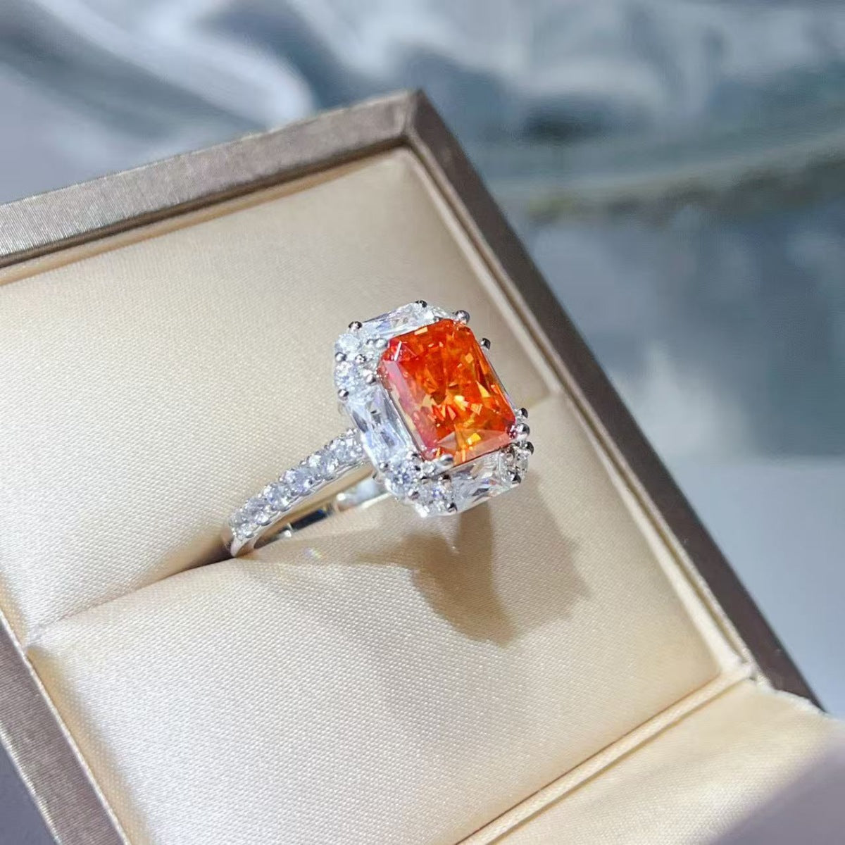 3 Carat Emerald Cut Moissanite Halo Ring - Be Bliss Boutique