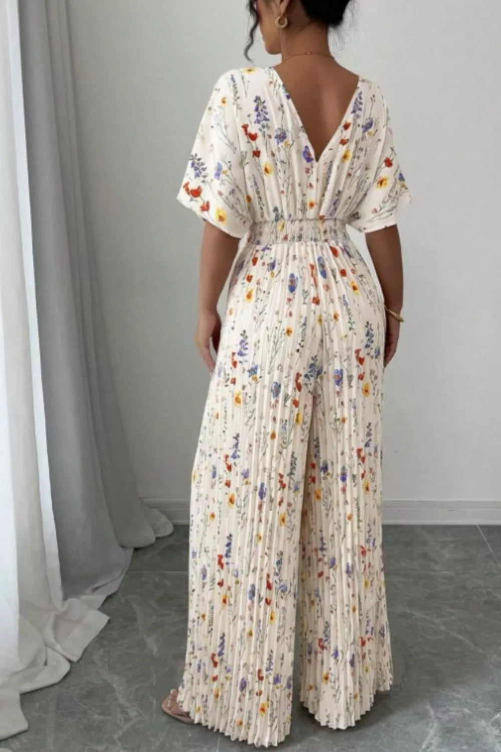 Floral Print Pleated Wide Leg Jumpsuit - Be Bliss Boutique