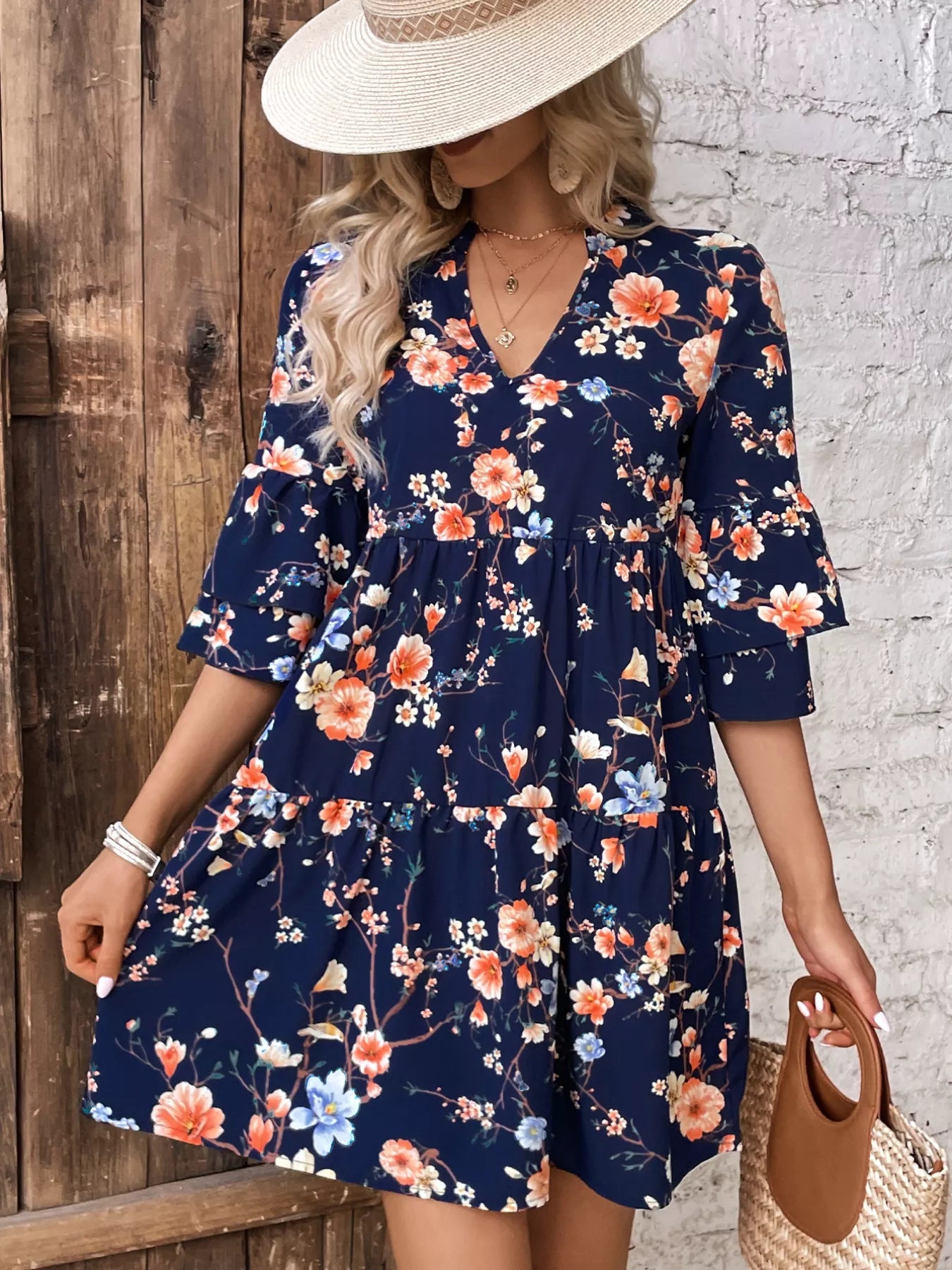 Floral Print Ruffle Sleeve Tiered Mini Dress - Be Bliss Boutique