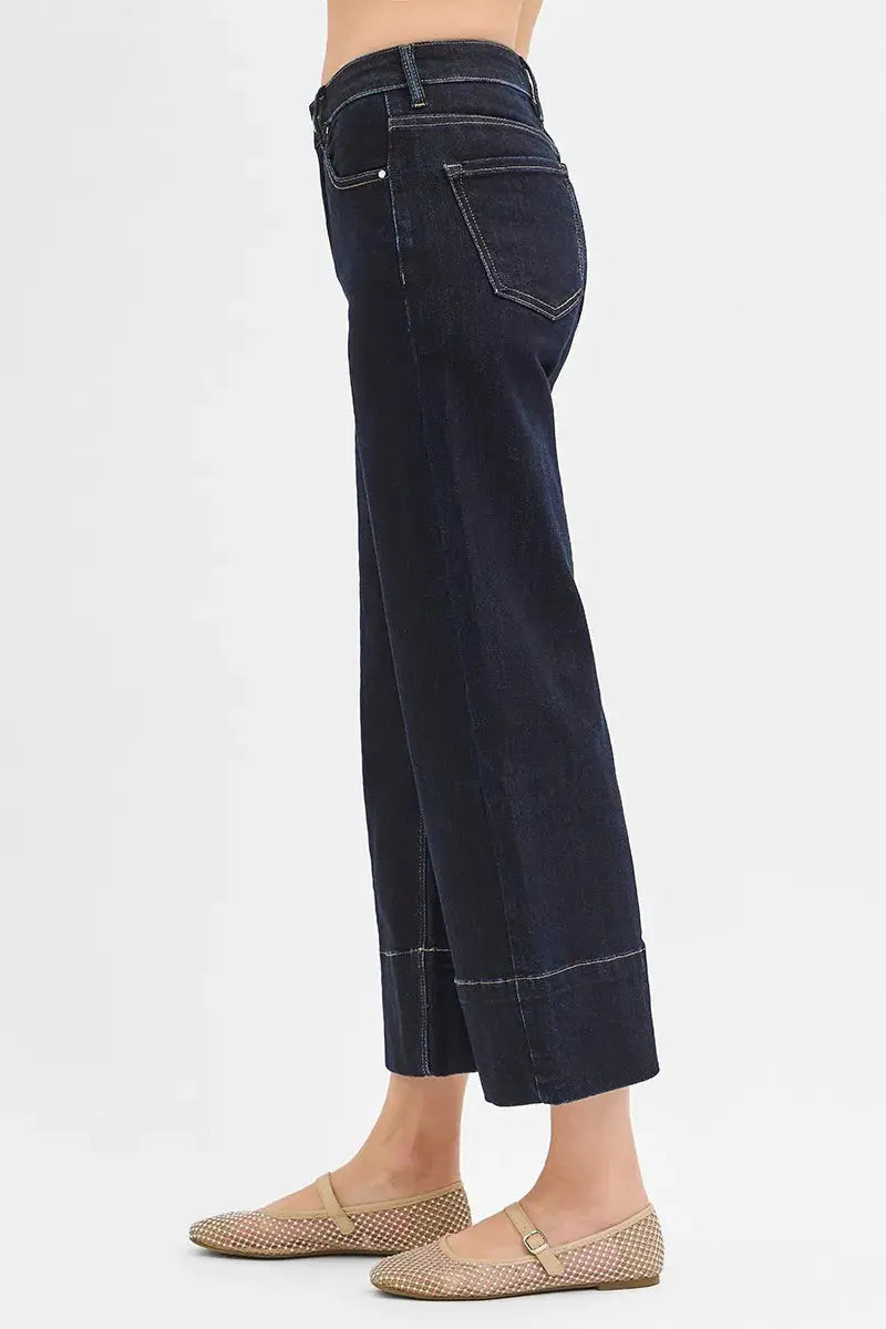 RISEN Tummy Control High Rise Crop Wide Seam Detailed Jeans | Be Bliss Boutique