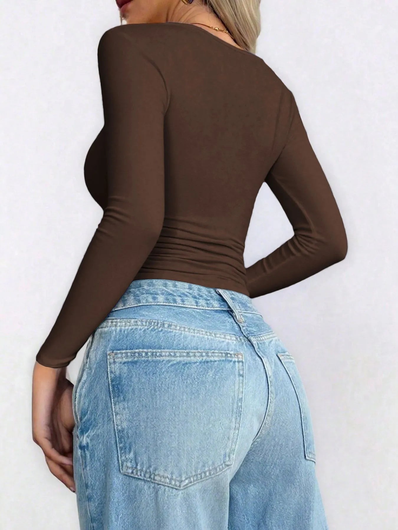 Scoop Neck Long Sleeve Fitted T-Shirt -  Be Bliss Boutique