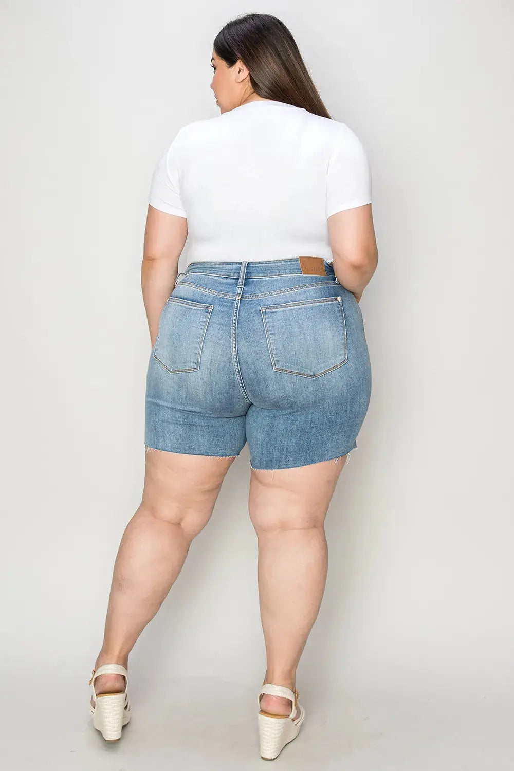 Judy Blue Jeans Full Size High Waist Raw Hem Denim Shorts