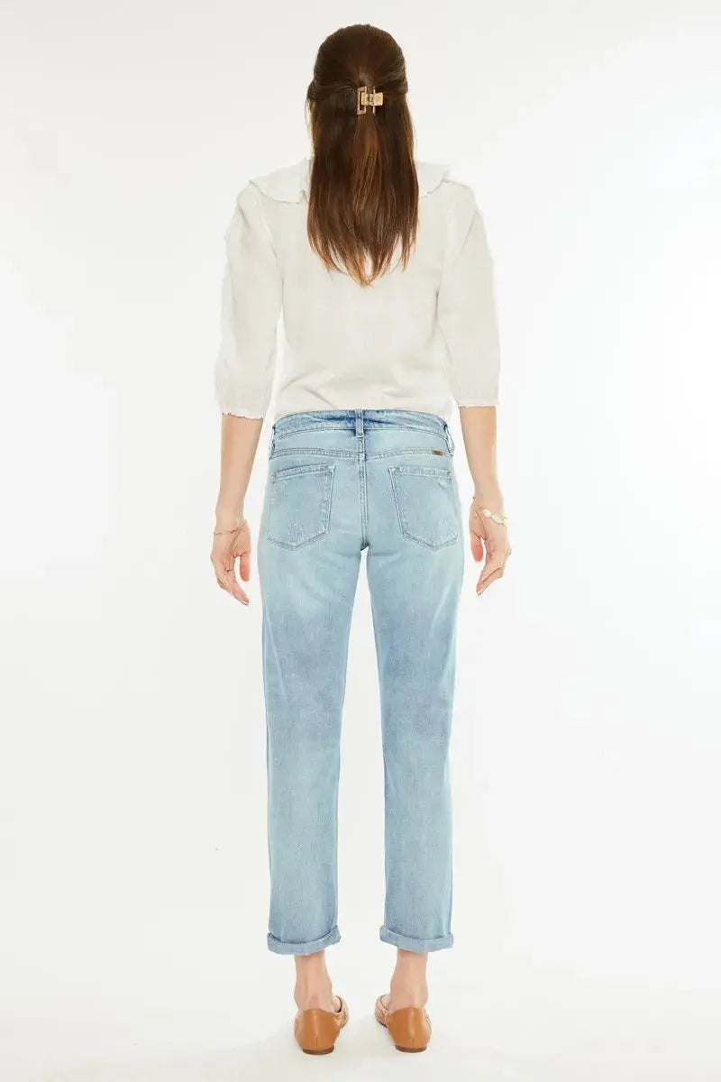 Kancan Mid Rise Distressed Boyfriend Fit Jeans | Be Bliss Boutique