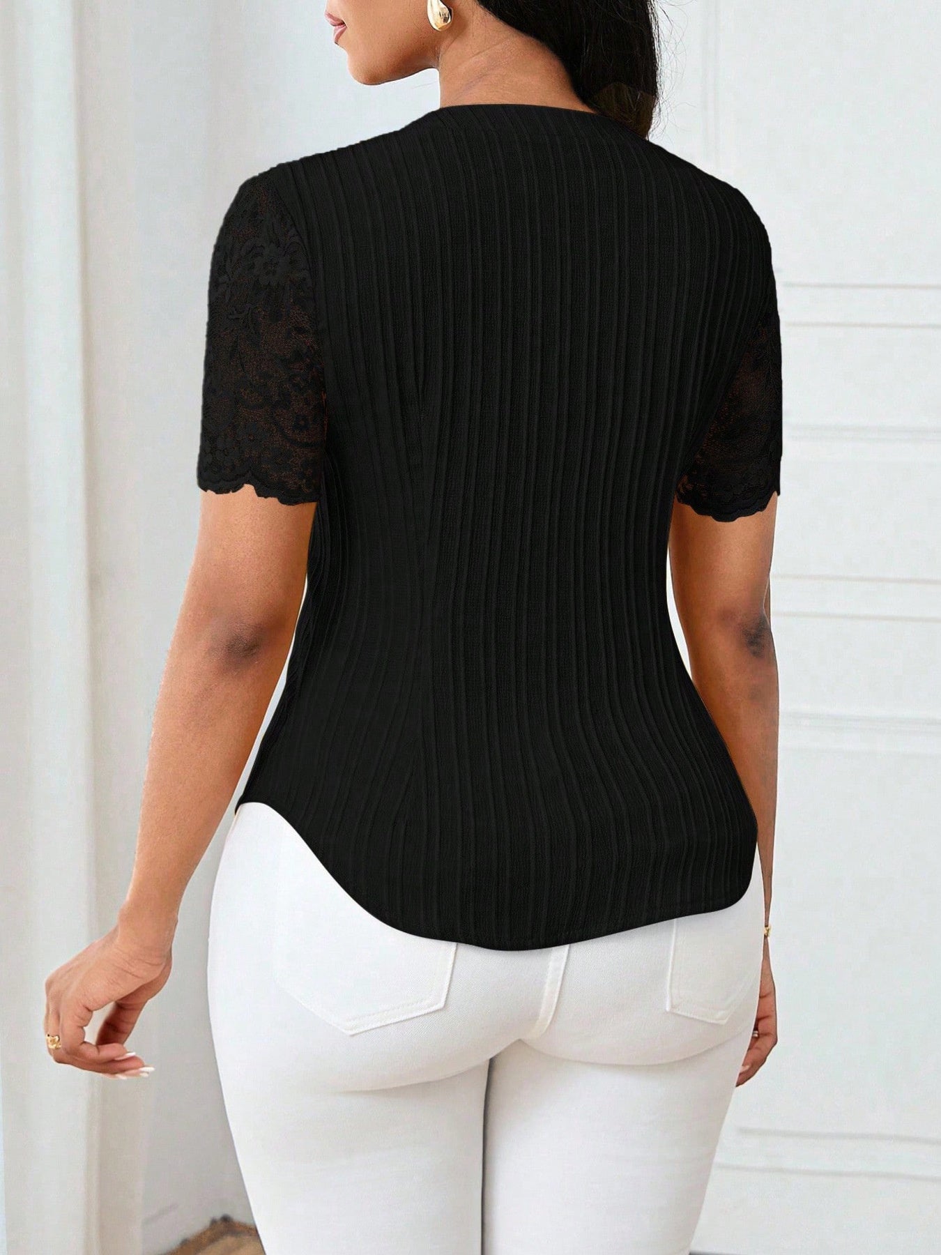 Button Up Lace Sleeve Blouse - Be Bliss Boutique