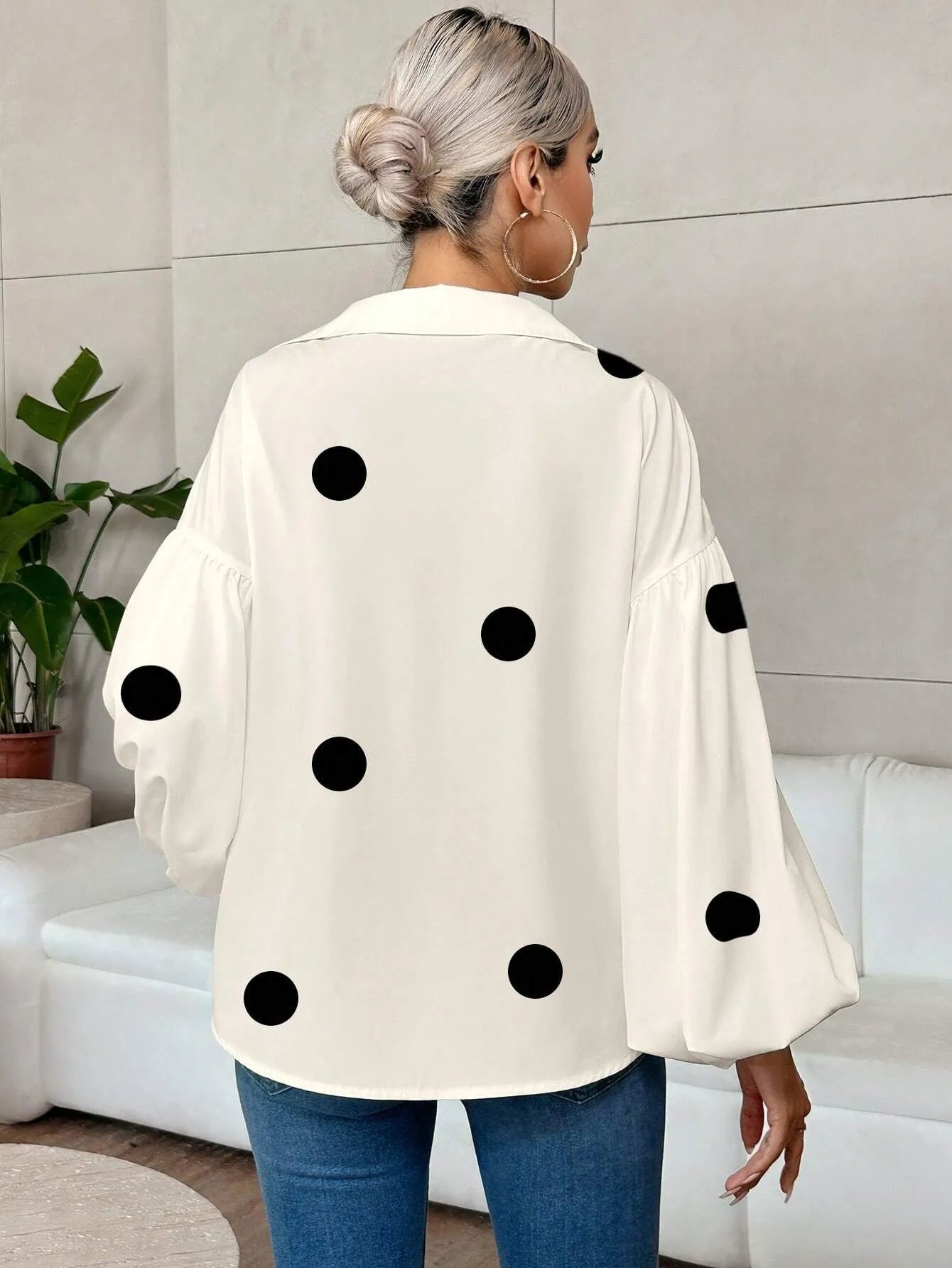 Polka Dot Balloon Sleeve Blouse -  Be Bliss Boutique