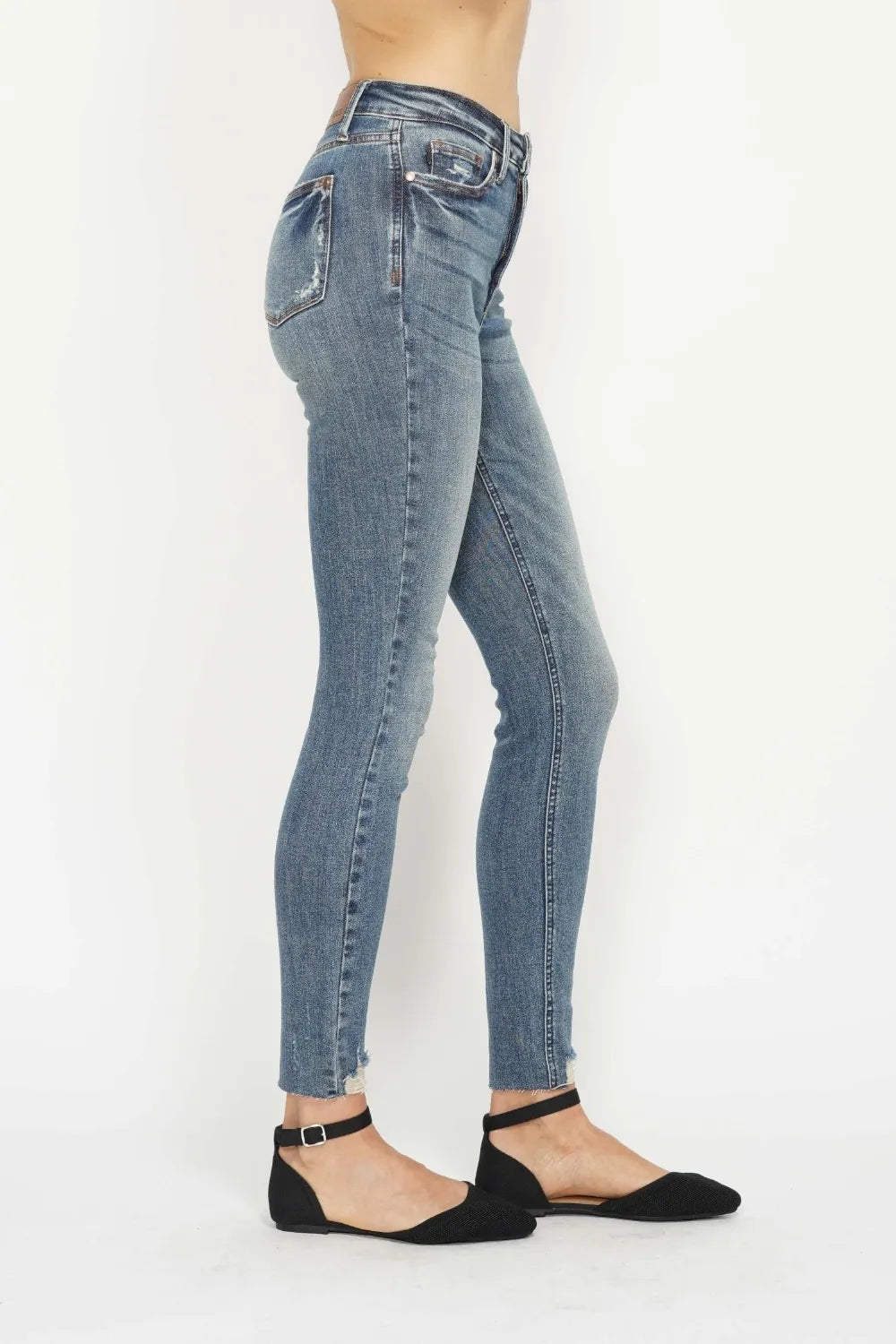 Judy Blue Full Size Tummy Control Vintage Wash Hem Destroy Skinny Jeans - Be Bliss Boutique