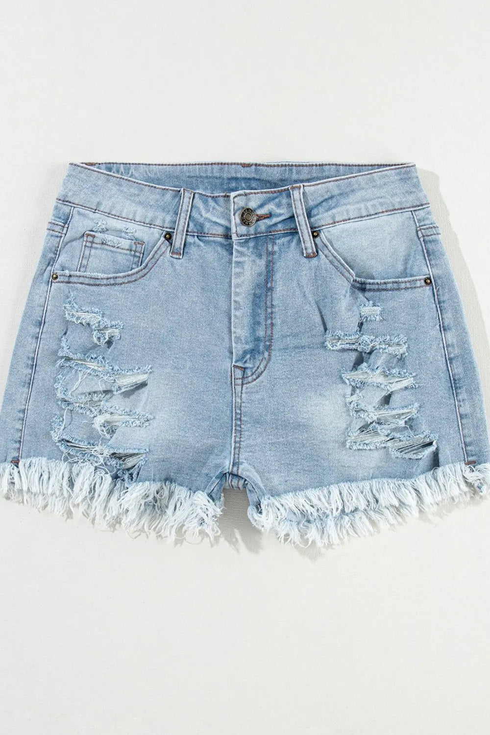 Distressed Raw Hem High Waist Denim Shorts - Be Bliss Boutique