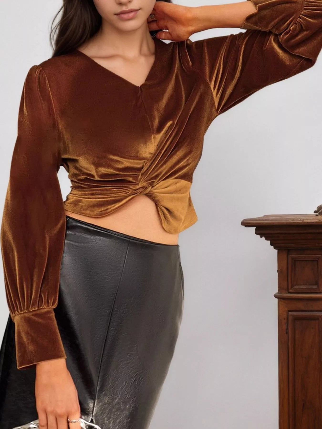 Twisted V-Neck Long Sleeve Blouse - Be Bliss Boutique