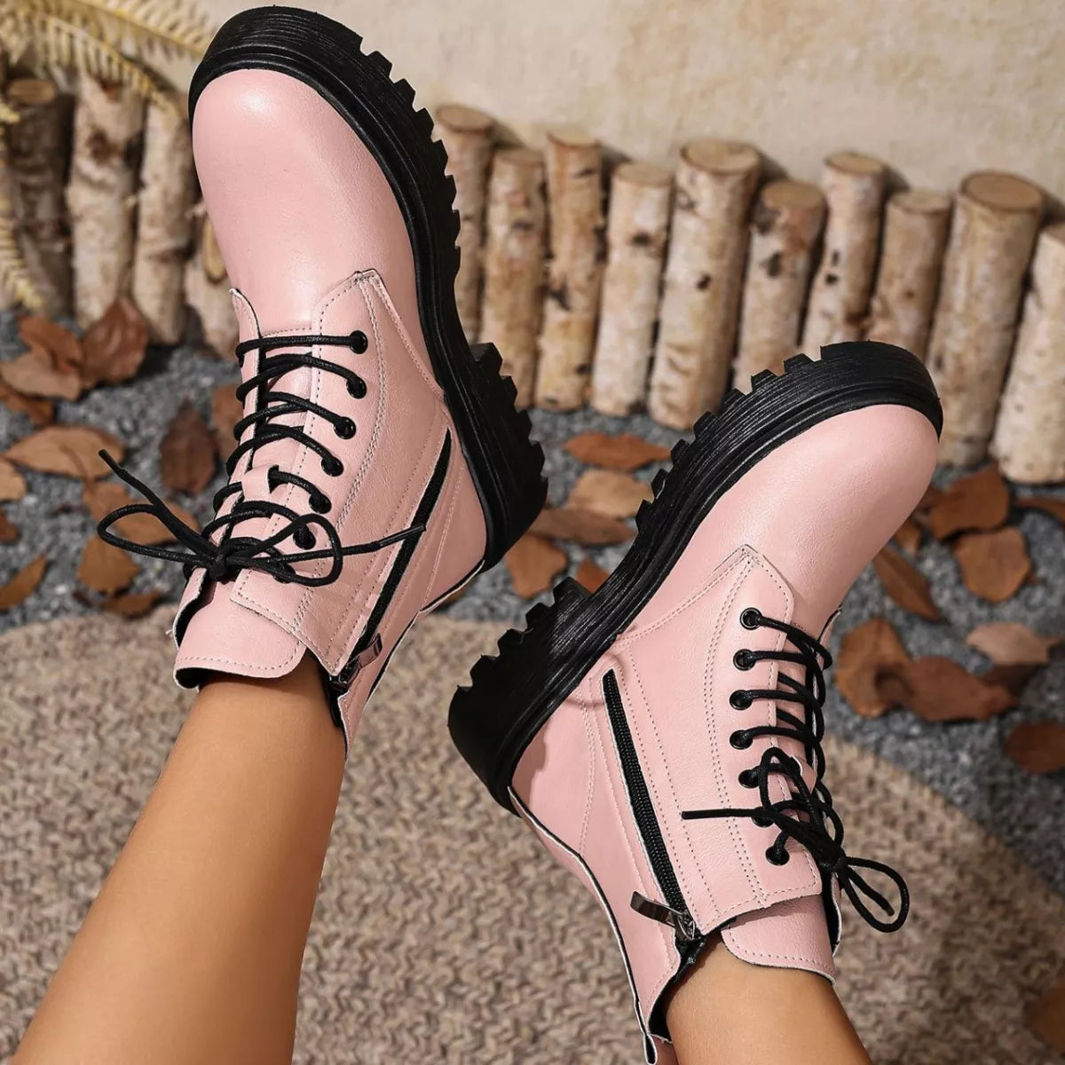 Lace-Up Ankle Combat Boots - Be Bliss Boutique