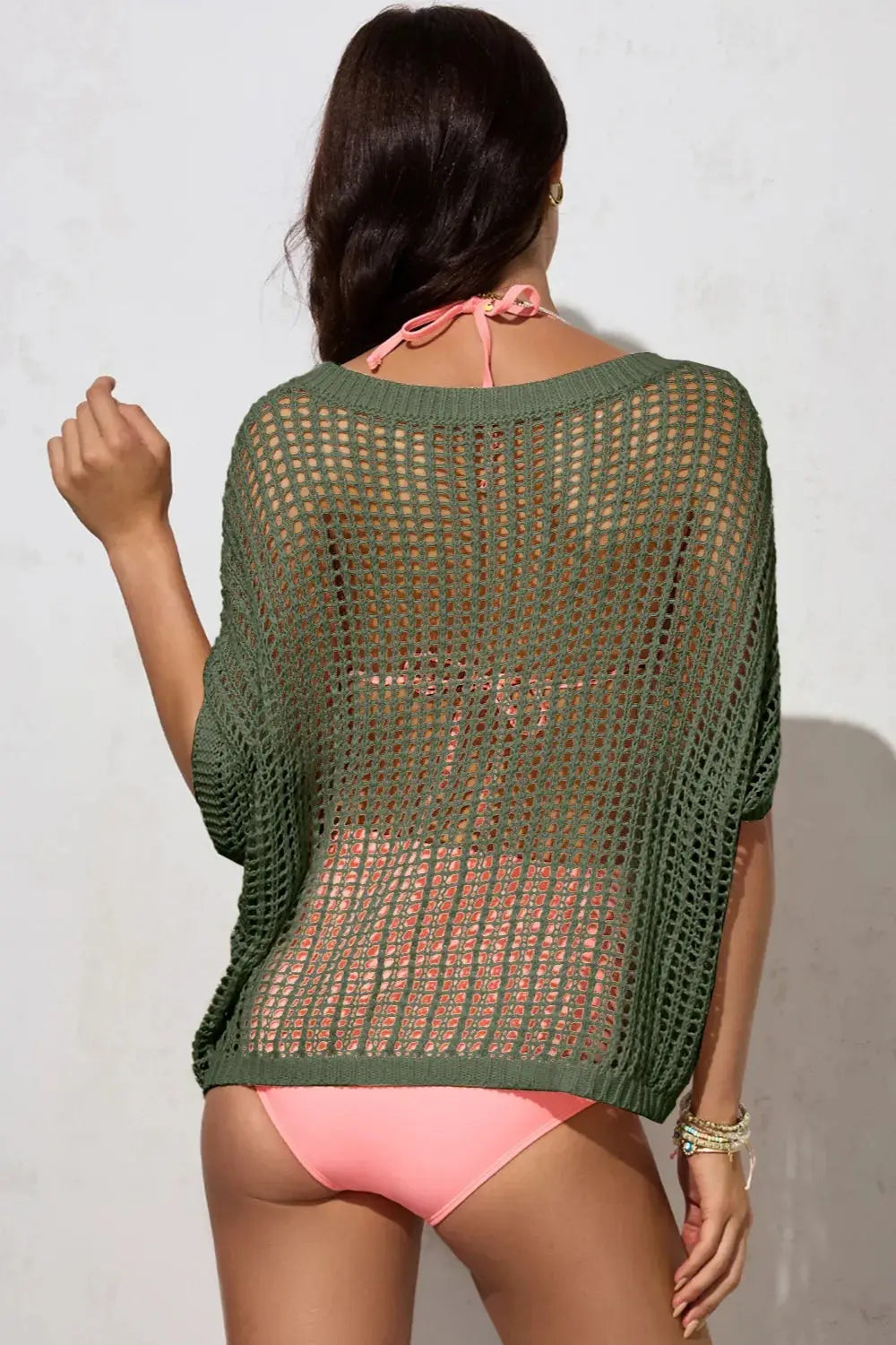 Openwork Round Neck Half Sleeve Knit Cover Up | Be Bliss Boutique