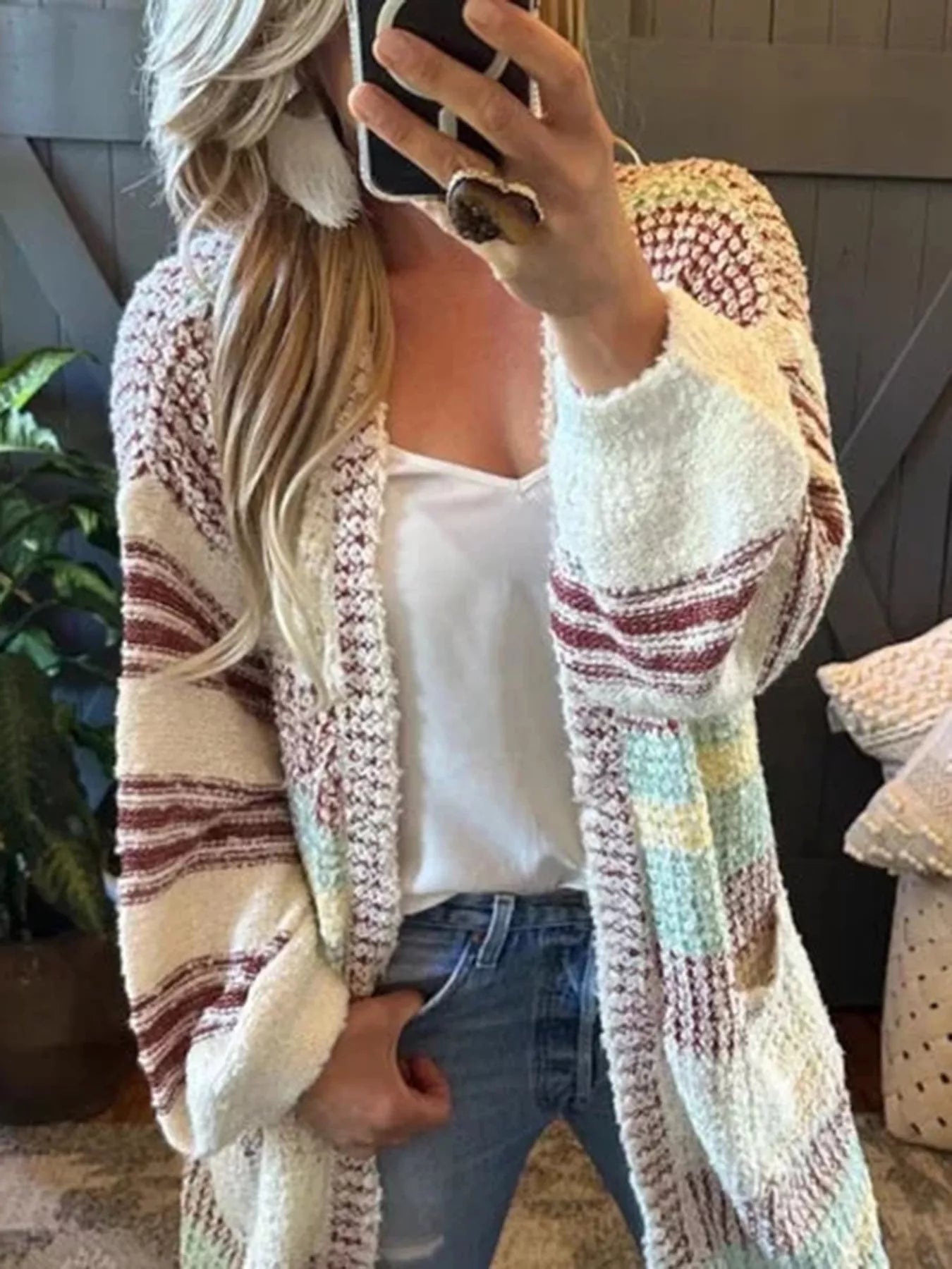 Striped Open Front Longline Cardigan -  Be Bliss Boutique